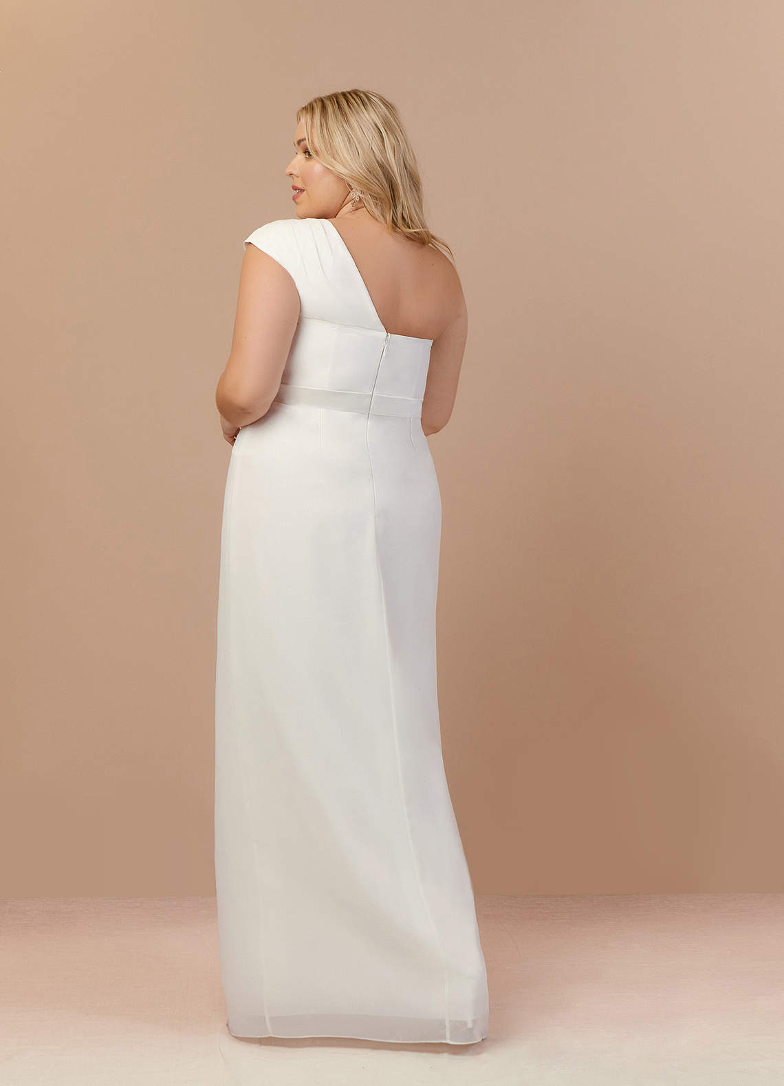 Azazie Oaklee Wedding Dresses Diamond White Sheath One Shoulder Stretch Satin Dress image13