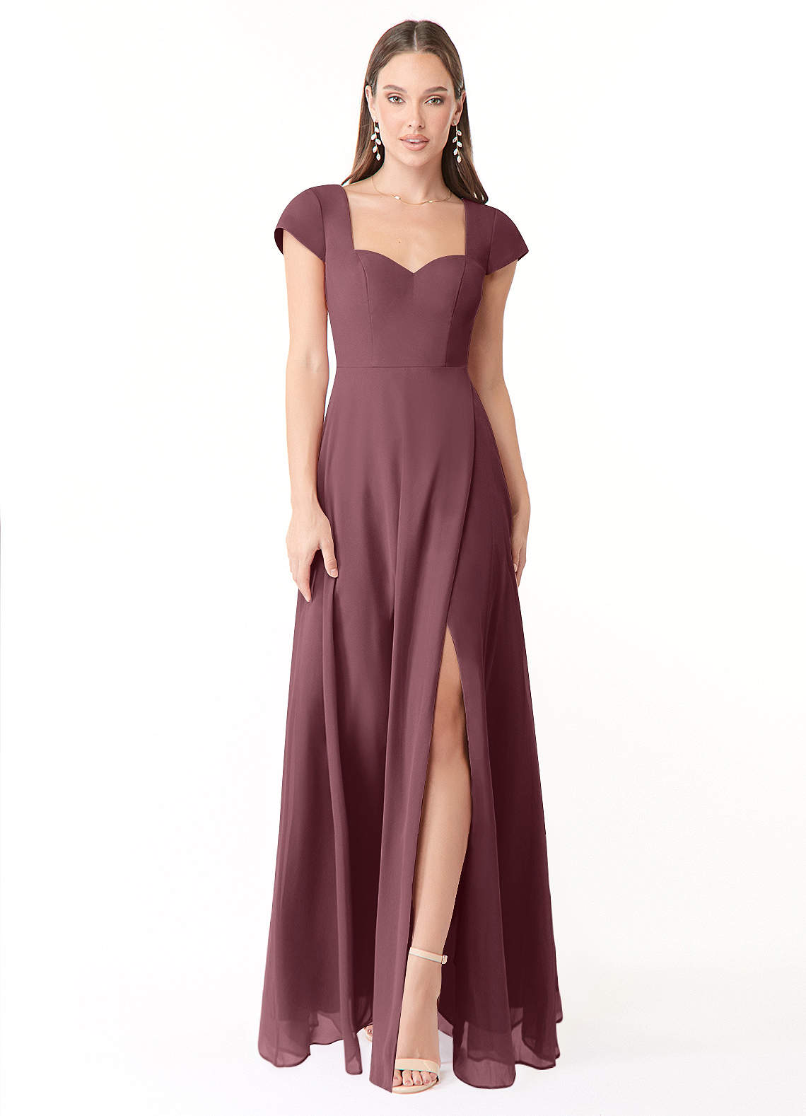 Azazie Hainsly Bridesmaid Dresses Sangria A-Line Sweetheart Neckline Chiffon Dress image1