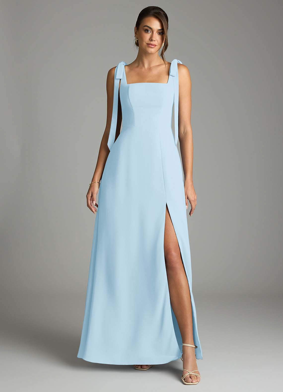 Azazie Debra Bridesmaid Dresses Sky Blue A-Line with Pockets Chiffon Convertible Dress image6