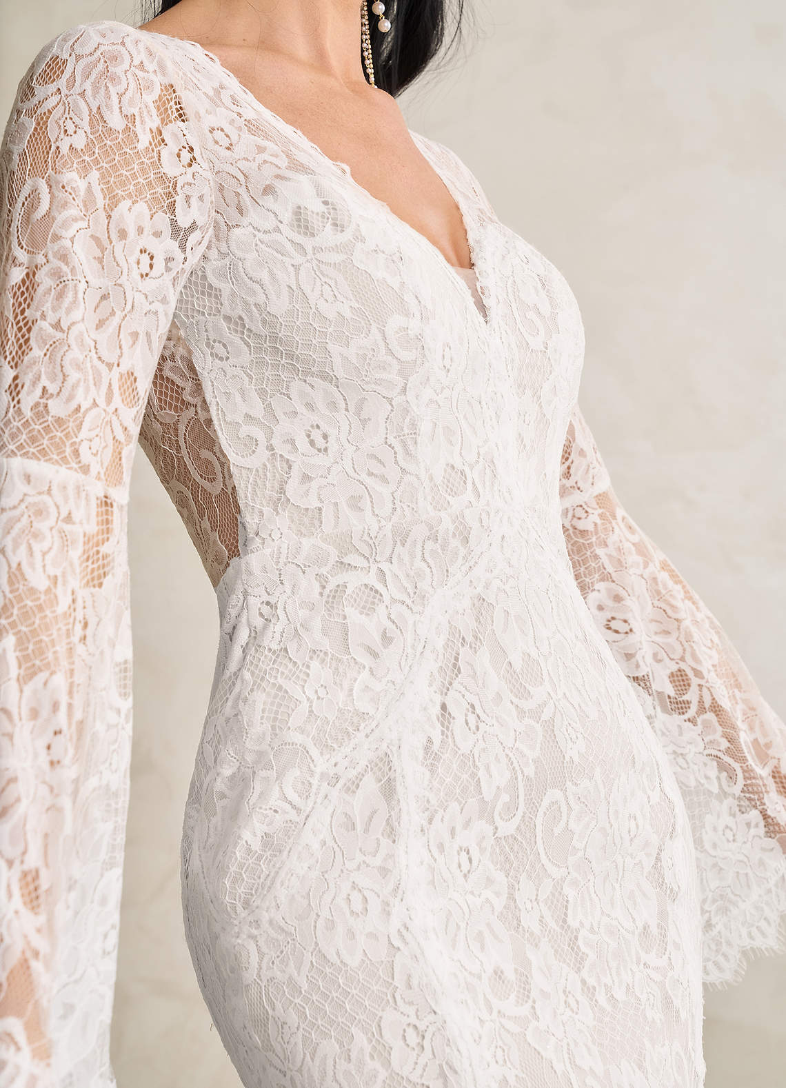 Azazie Hayes Wedding Dresses Diamond White Mermaid V-Neck Lace Dress image6