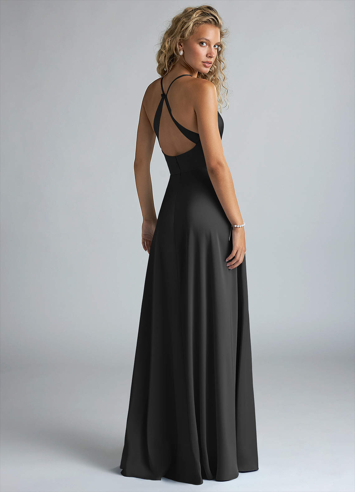 azazie black satin bridesmaid dresses Rebecca Wrap Midi Dress in Midnight Black – Smash + Tess main image 0