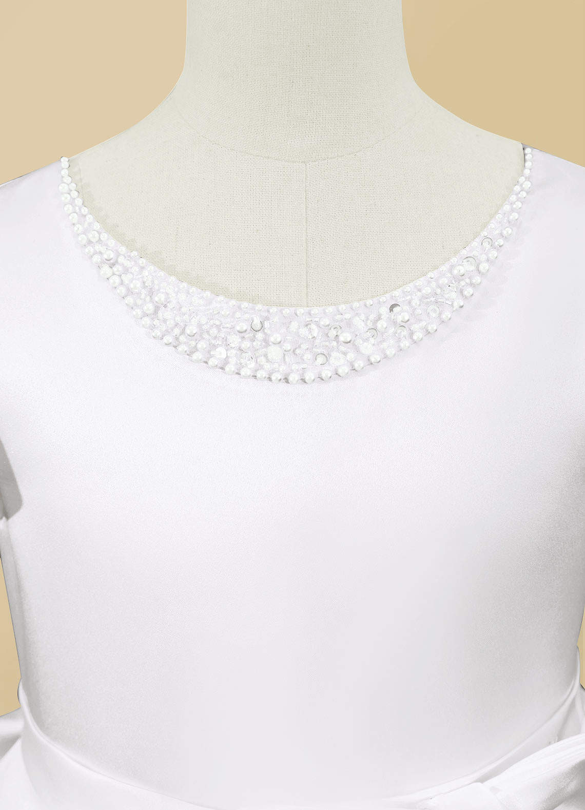 Azazie Jewel Venta final Vestido de Blanco de Satin Mate de Corte Princesa con Plisado image7