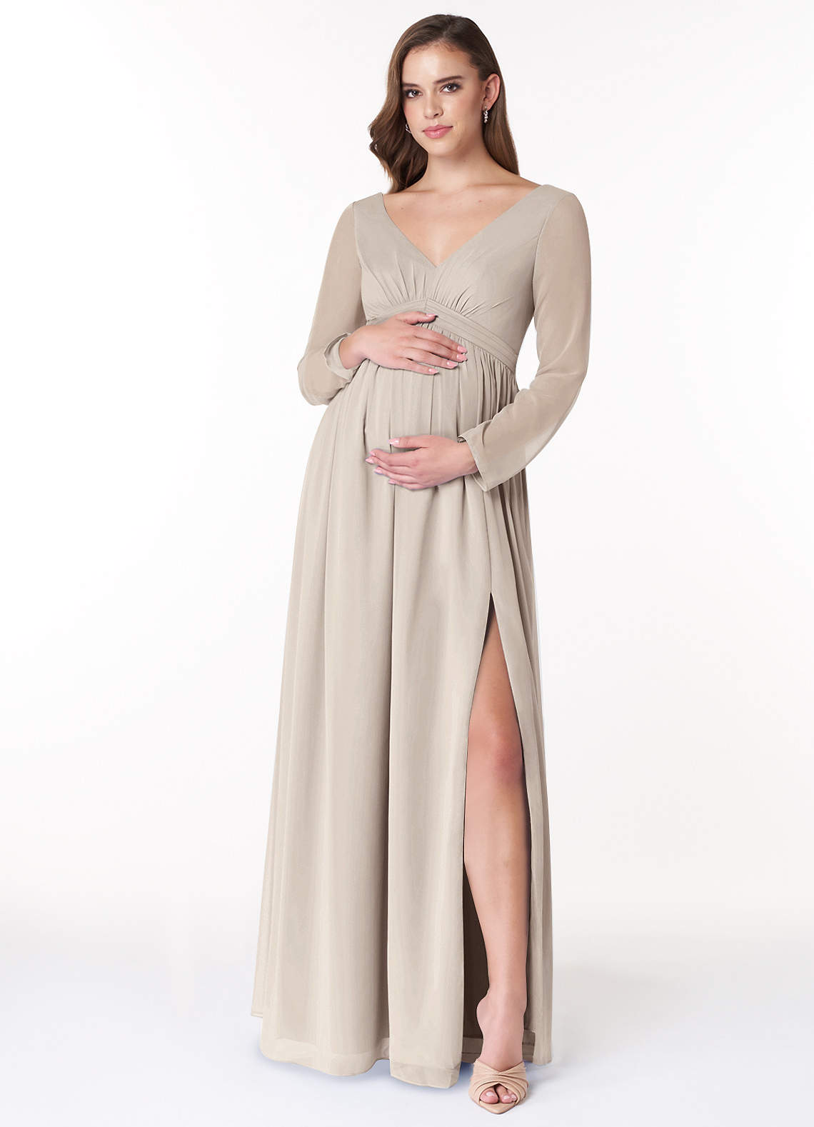 Azazie Teton vestidos de dama de honor de maternidad Vestido de Corte En A Manga larga Hasta el suelo Gasa image1