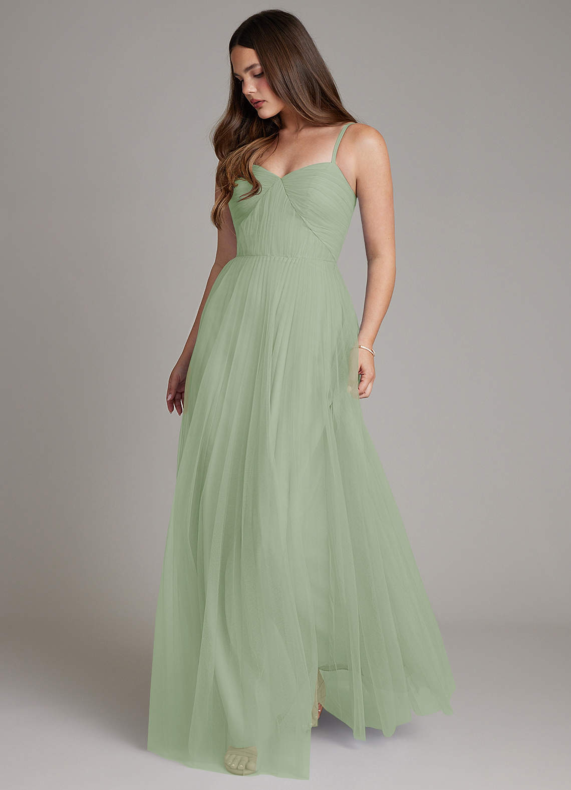 Azazie Teagan Dusty Sage Tulle Bridesmaid Dresses | Azazie AU