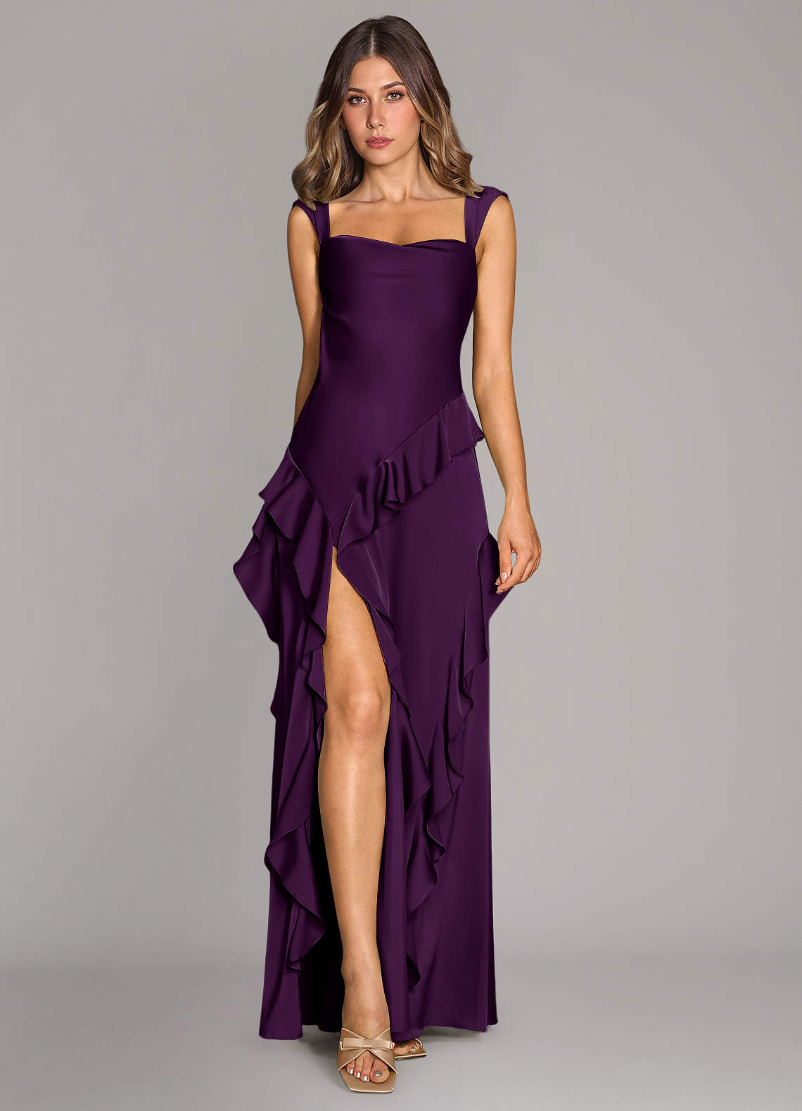 Azazie Sloane Bridesmaid Dresses Grape A-Line Sweetheart Neckline Stretch Satin Dress image1