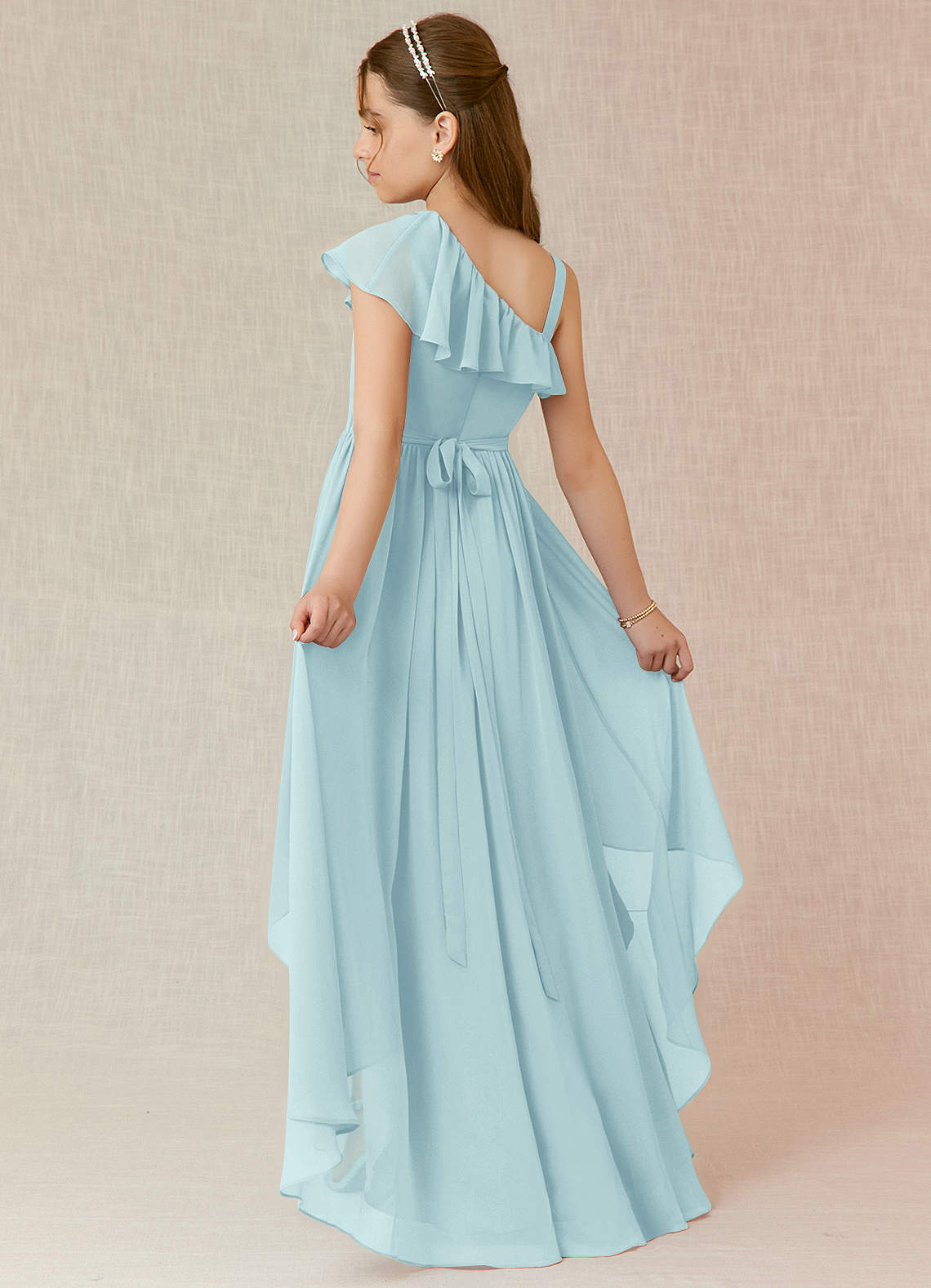 Azazie Mango Junior Sea Glass A-Line Ruched Chiffon Dress image1