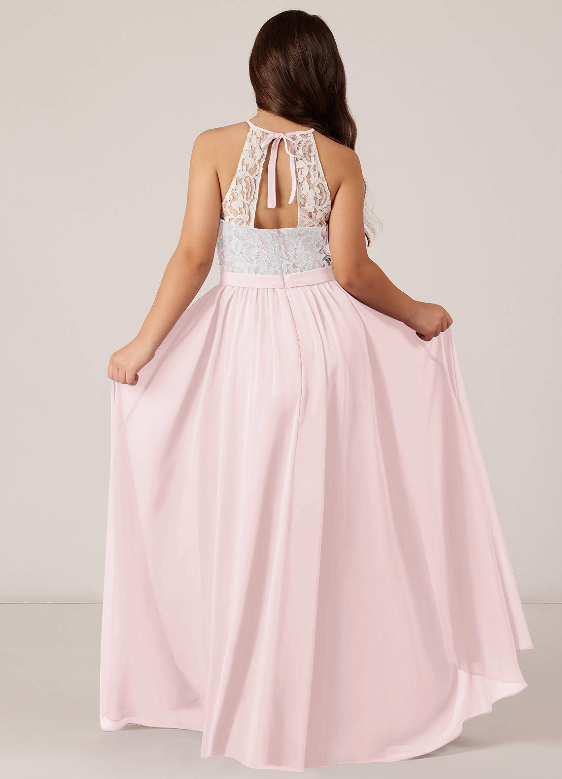 Azazie Fahari Junior Abito A-Line in Chiffon Pizzo Rosa Rossore image1