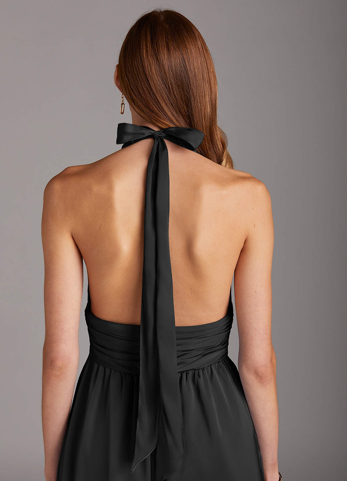 Azazie Oli Stretch Satin Jumpsuit Black Bridesmaid Dresses | Azazie