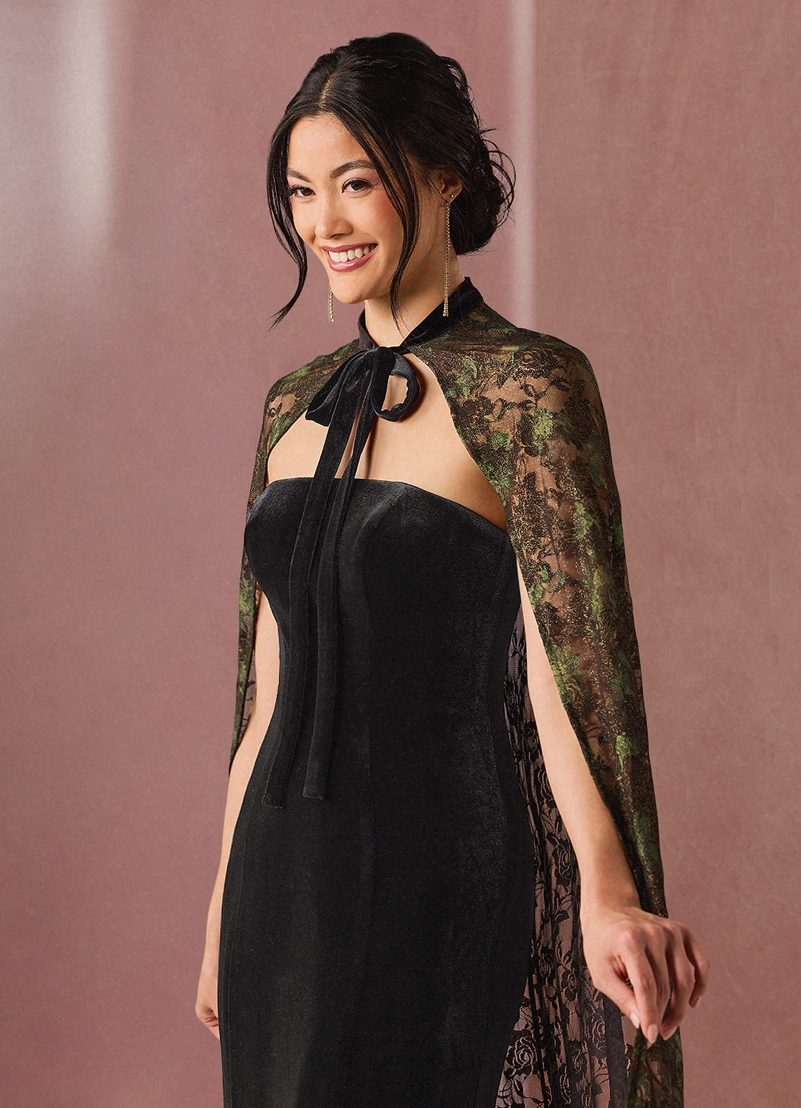 Dolce Black Gold Cape Gown | Azazie