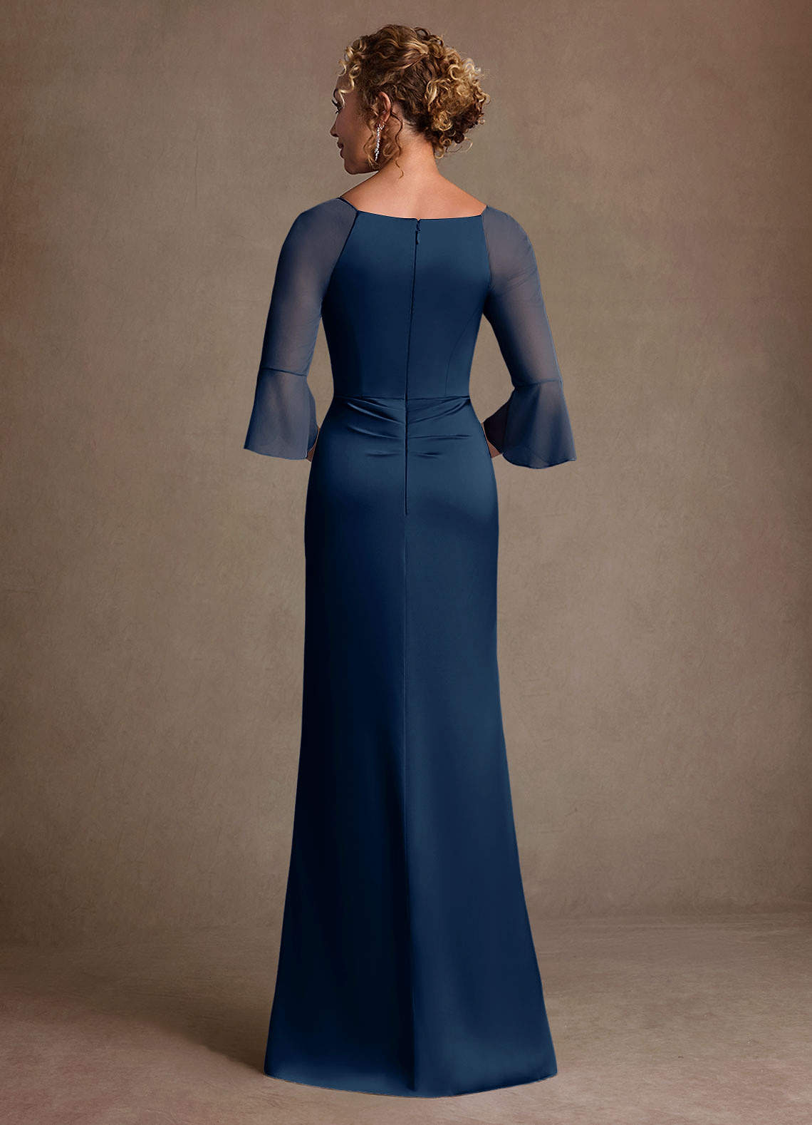Azazie Nampa Vestidos para mãe da noiva Vestido Azul Marinho de Malha de Bainha com Plissado image2