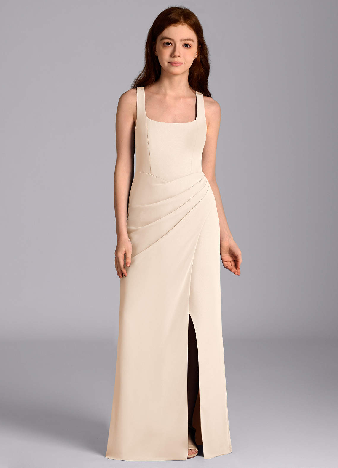 Azazie Mero Junior White Alabaster Mermaid Pleated Chiffon Dress image5