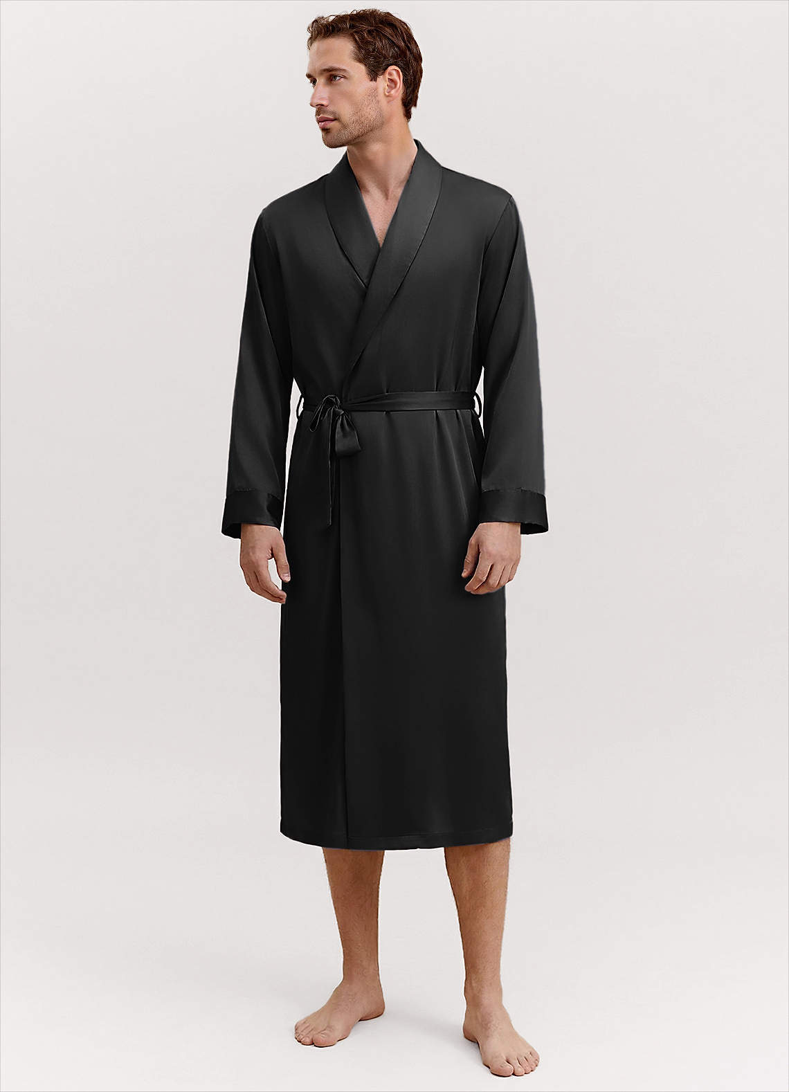 front Klassisk satinmorgonrock för män