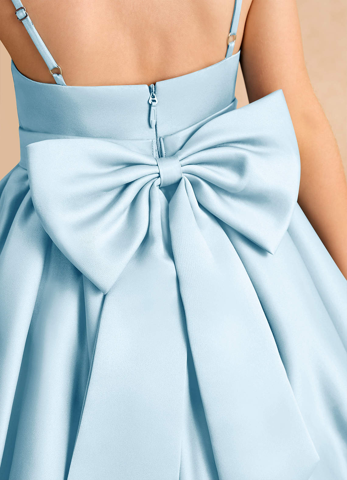 Azazie Davine Flower Girl Dresses Sky Blue A-Line Spaghetti Strap Matte Satin Dress image9