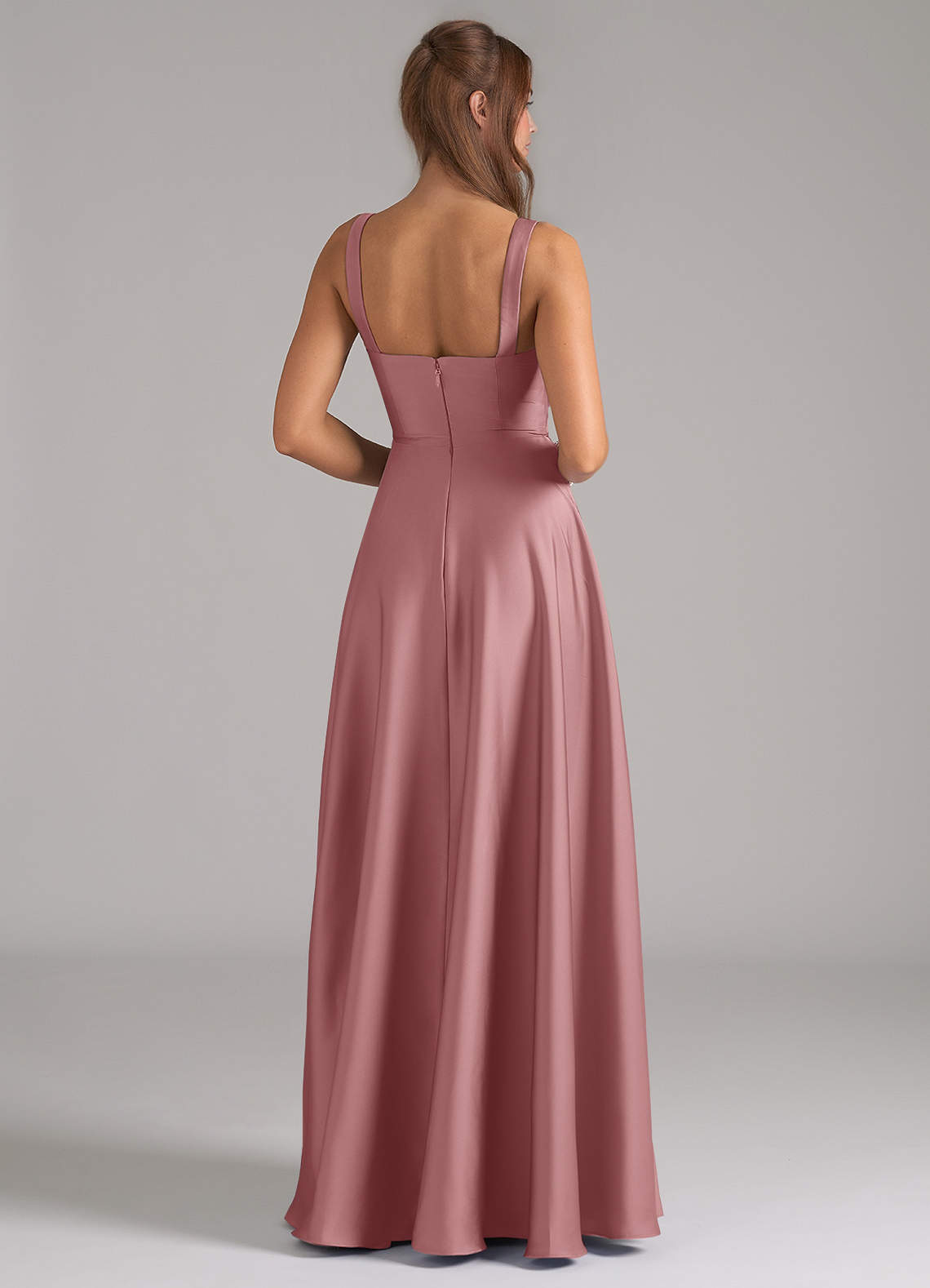 Azazie Shaude Bridesmaid Dresses Dusty Rose A-Line Pleated Stretch Satin Dress image5