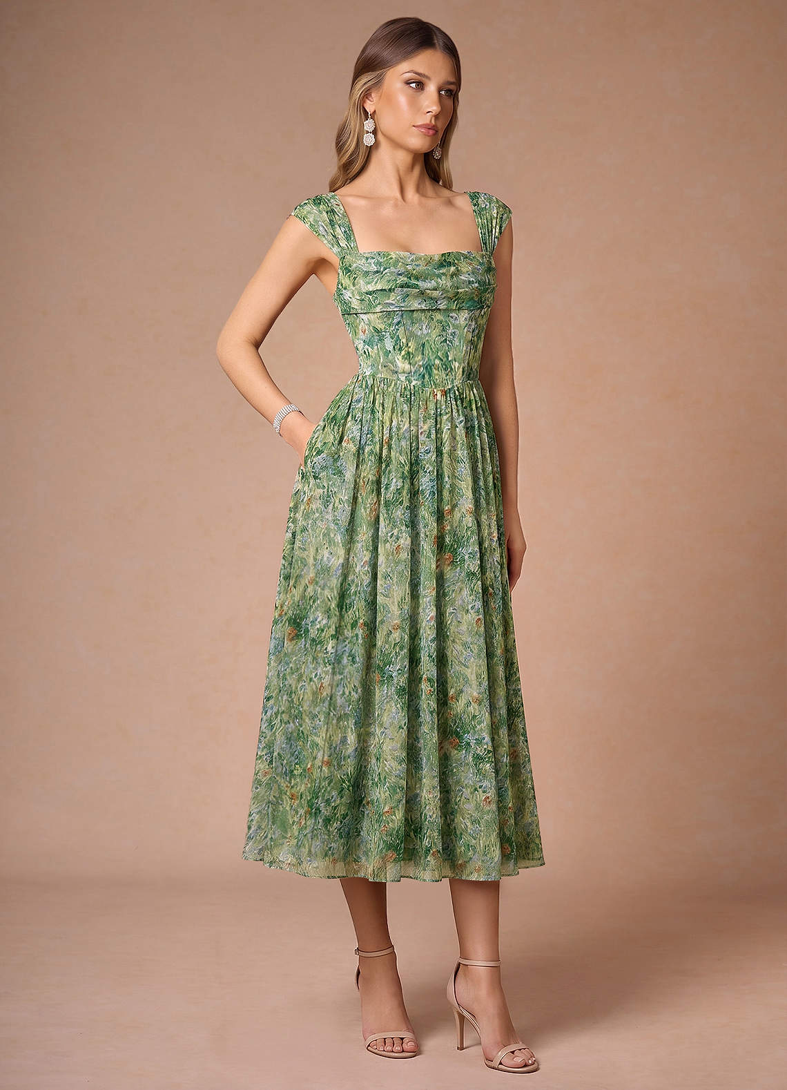 Hazel Green Floral Midi Dress