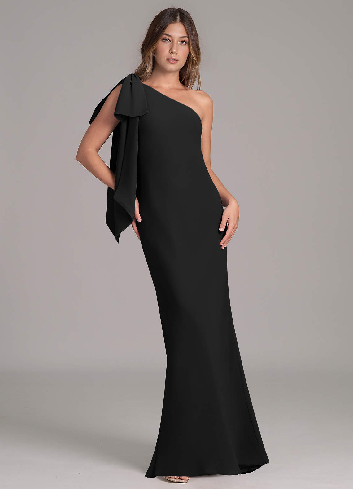 Azazie A-Line One-Shoulder Floor-Length Chiffon Bridesmaid Dresses - Black