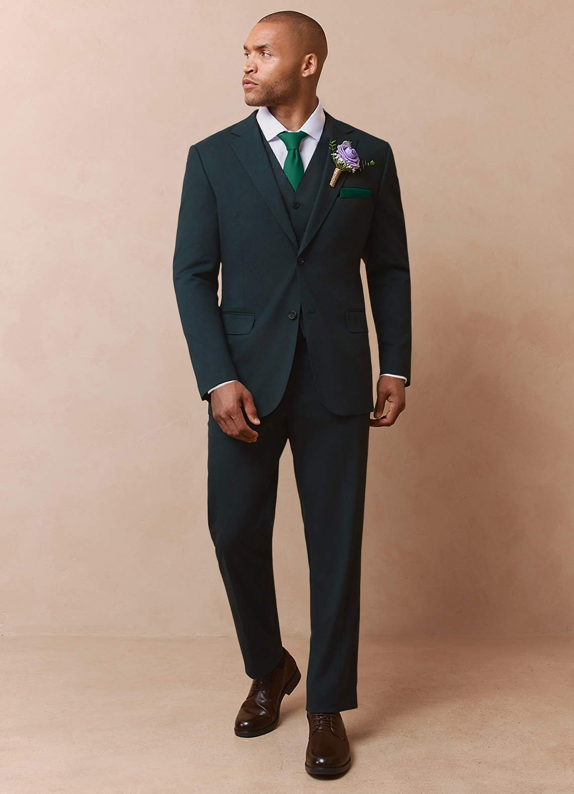 front Savile Dark Green Wool Blend 3-Piece Suit