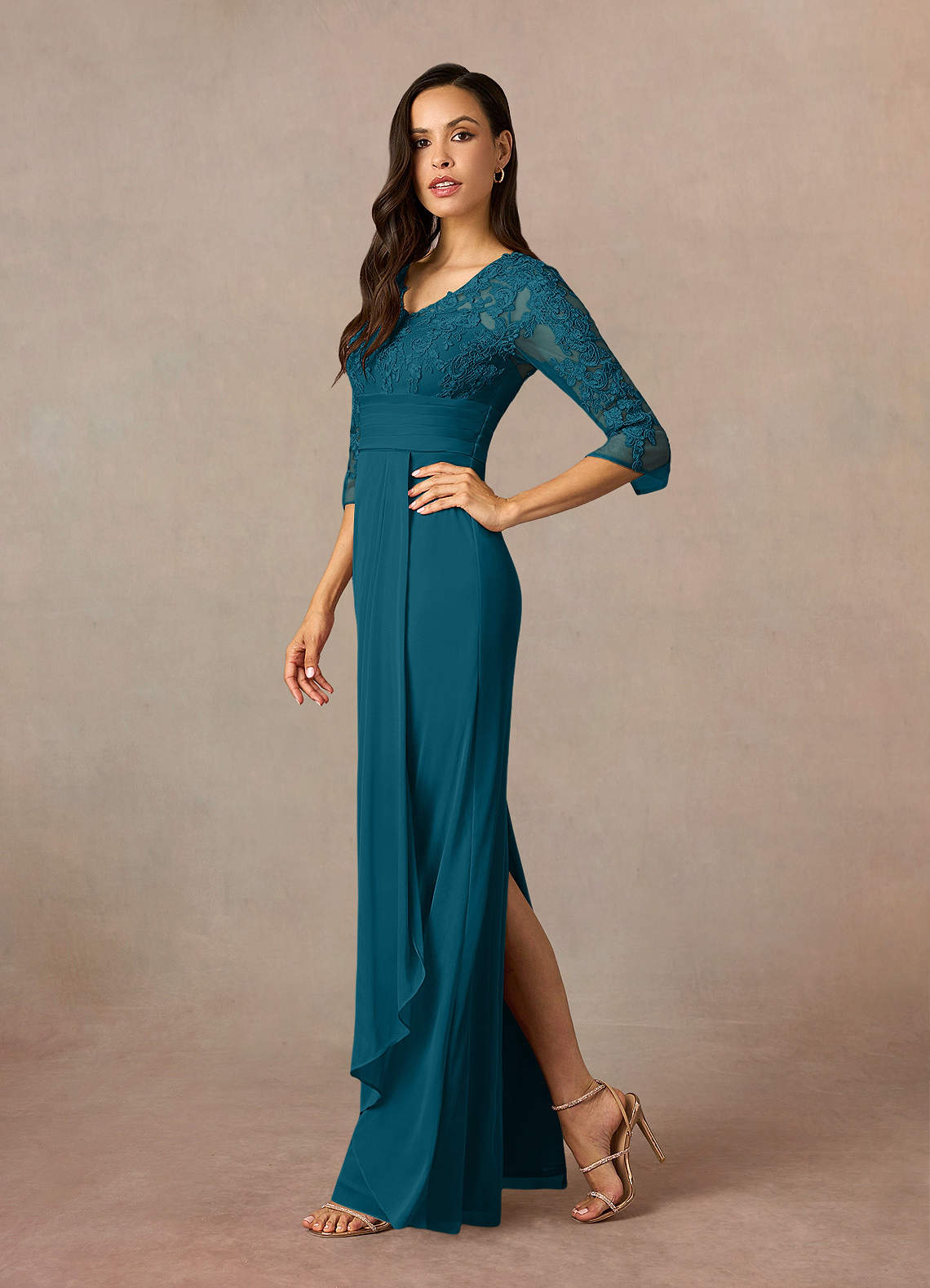 Azazie Poe Ink Blue Sheath Lace Dress Ready to Ship | Azazie