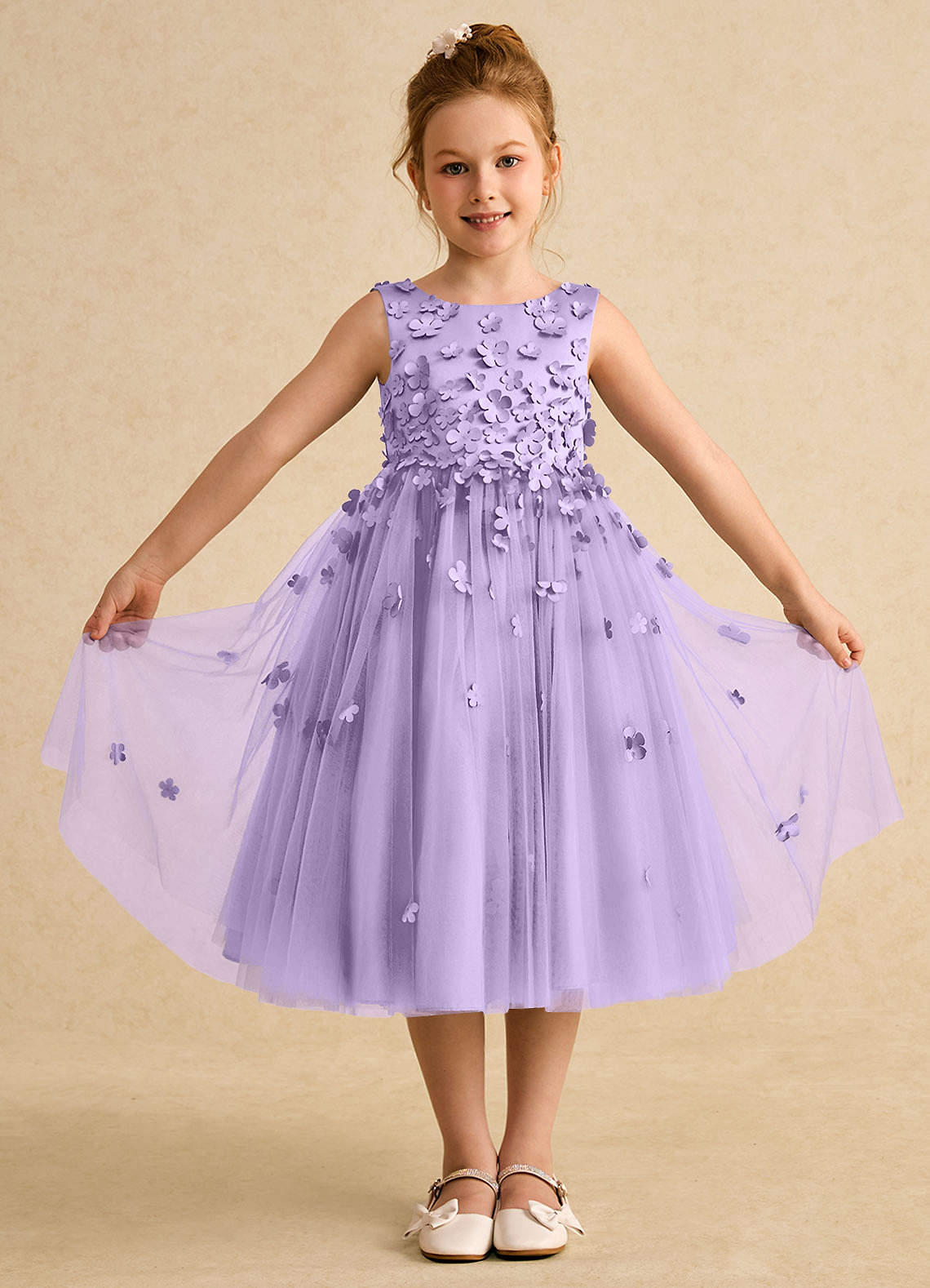 Azazie Lana Flower Girl Klänningar Klänning A-Line i Matt satäng Ärmlös image1