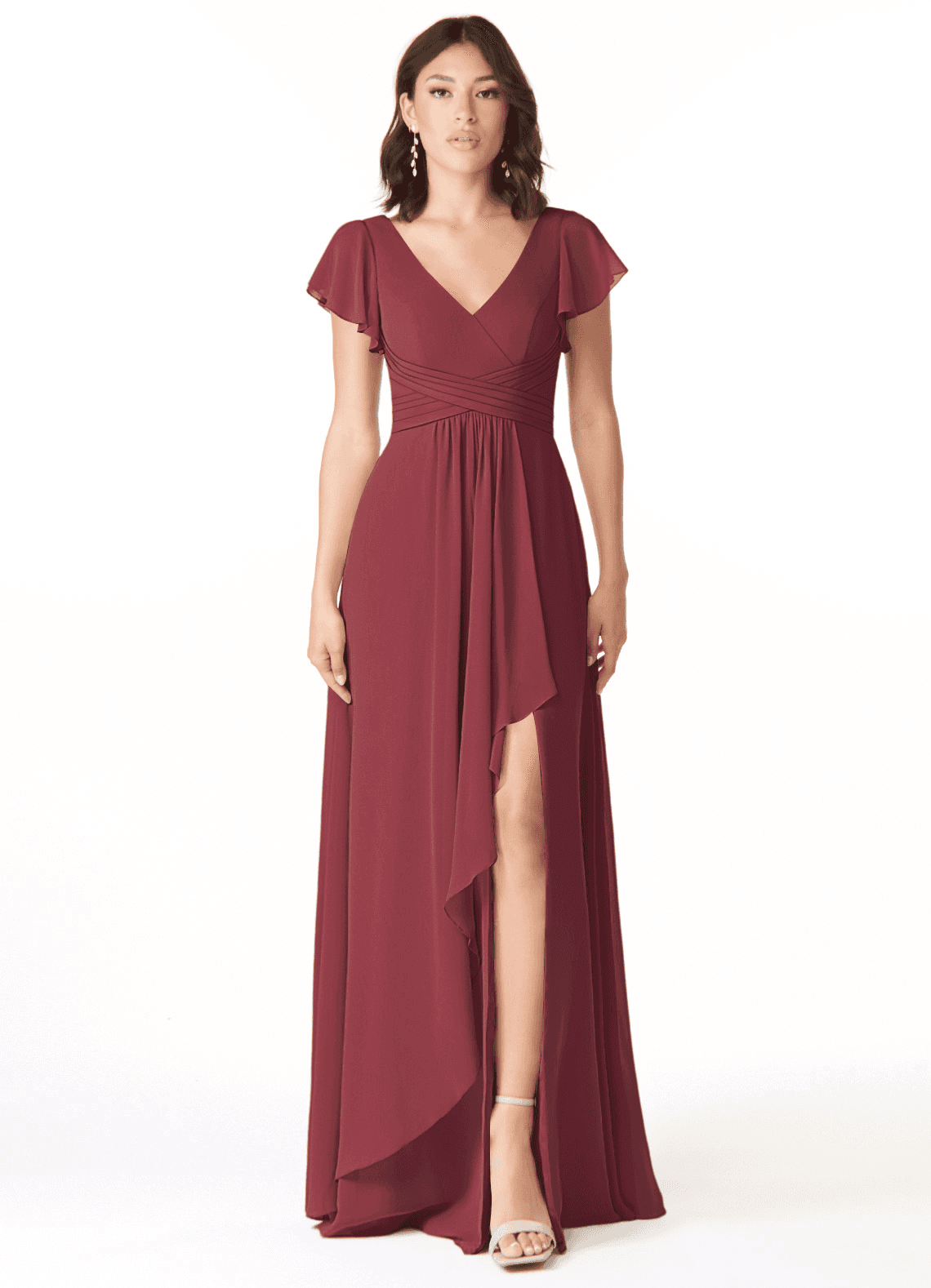 Azazie Omari Bridesmaid Dresses Merlot A-Line Chiffon Dress image1