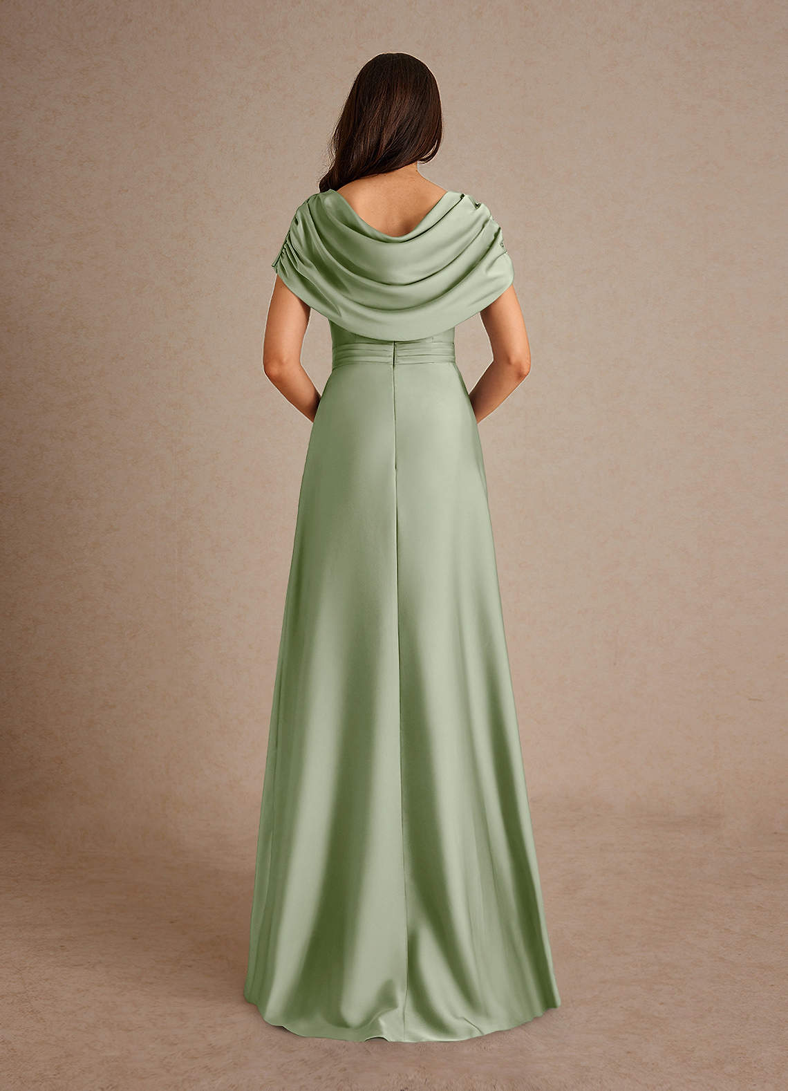 Azazie Branford Mother of the Bride Dresses Dusty Sage A-Line Pleated Stretch Satin Dress image2