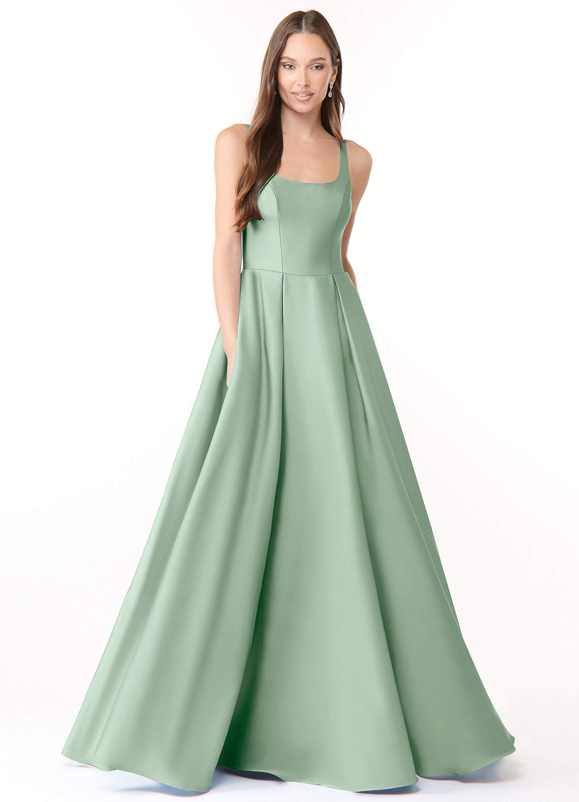 Azazie Neve Bridesmaid Dresses Agave Ball-Gown with Pockets Stretch Satin Dress image1