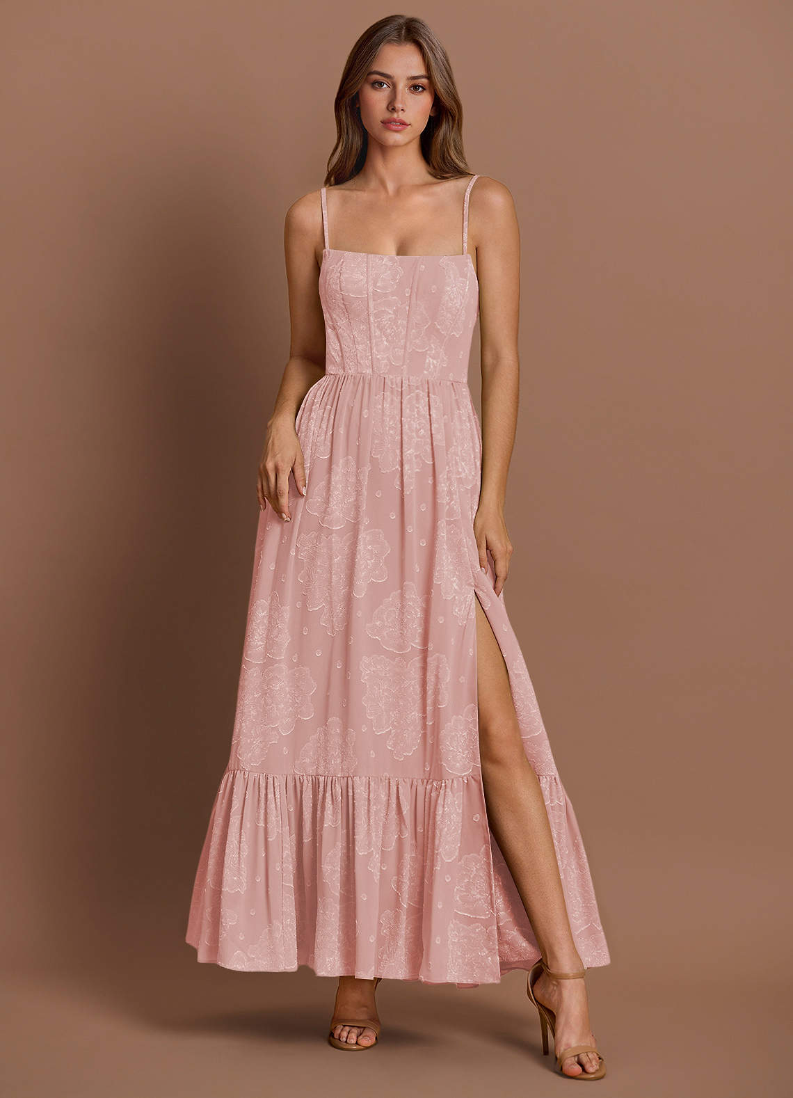 Lydia Powder Pink Maxi Dress | Azazie