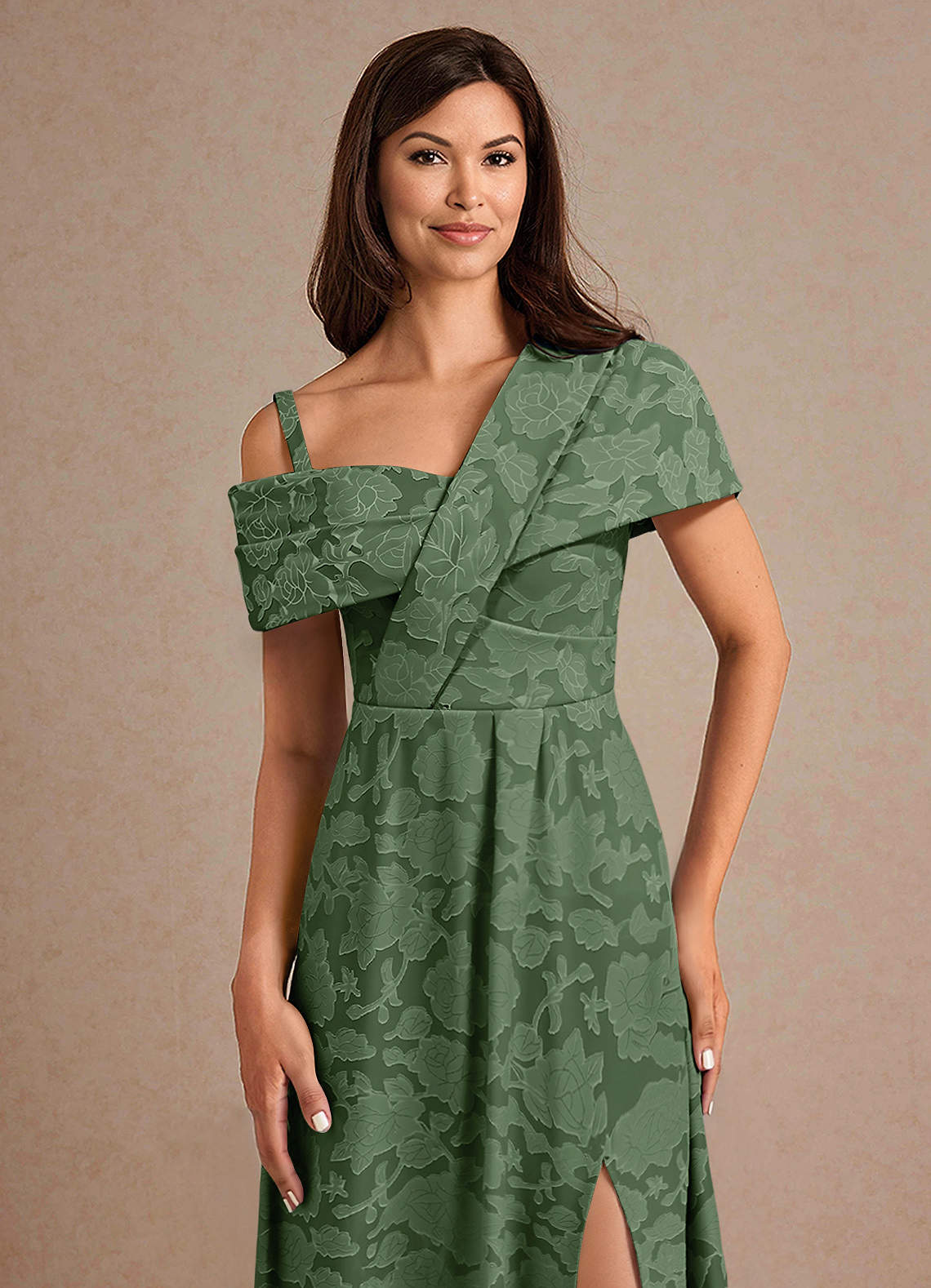 Azazie Milton Mother of the Bride Dresses Eucalyptus A-Line Pleated Floral Burnout Dress image6