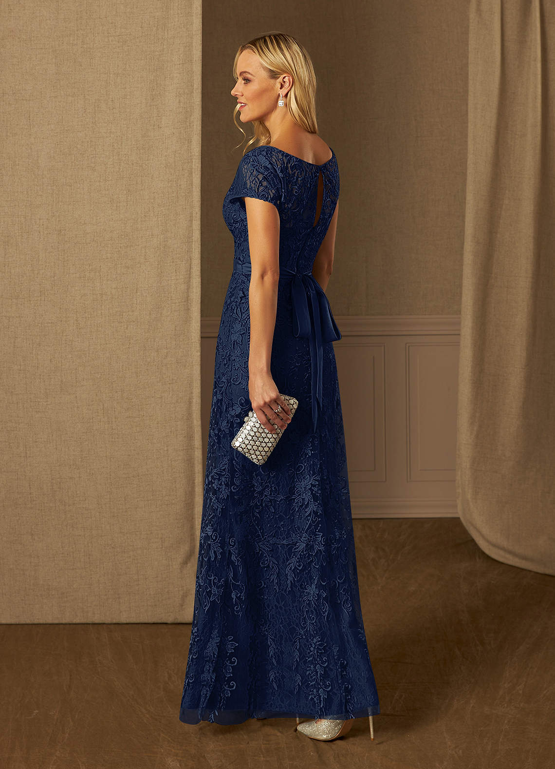 Azazie Dorit Mother of the Bride Dresses Dark Navy Sheath Scoop Lace Dress image3