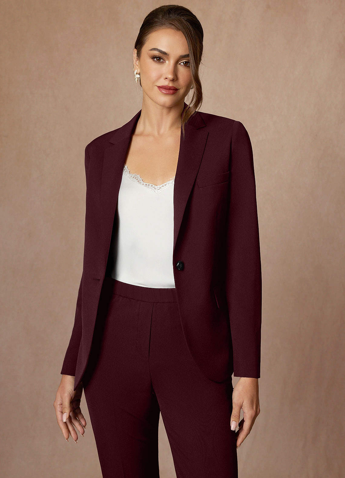 front Kennedy Cabernet Structured Stretch Pants Suit