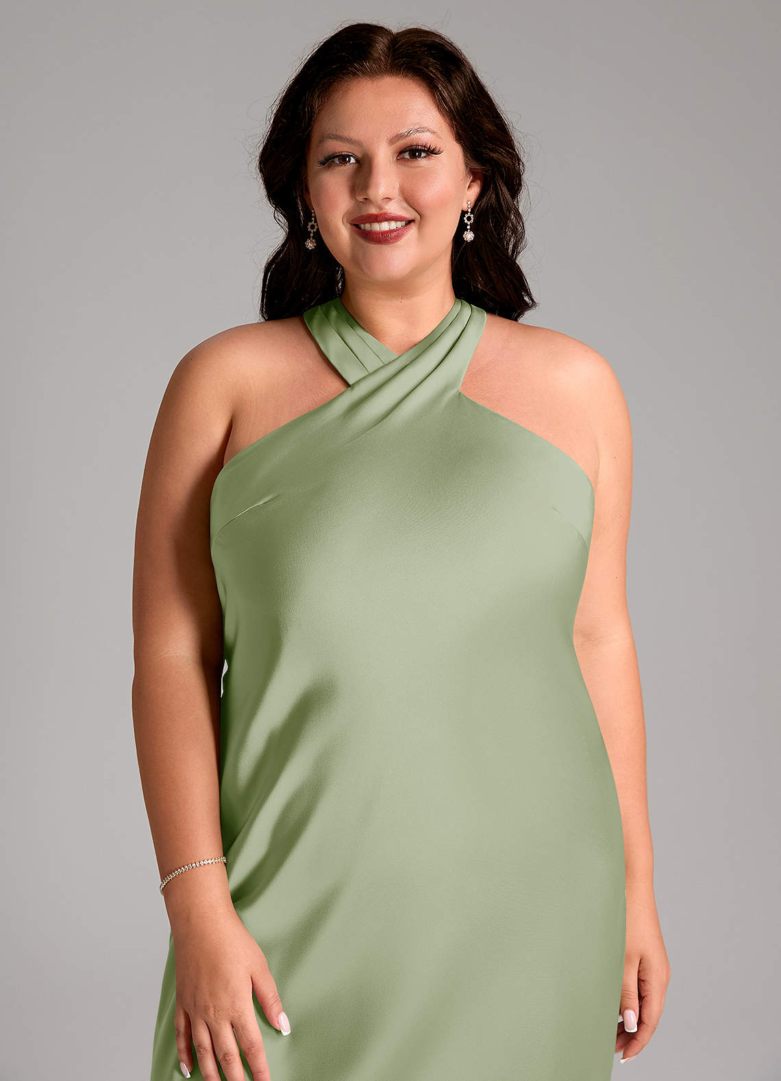 Azazie Doretta Bridesmaid Dresses Dusty Sage Mermaid Pleated Stretch Satin Dress image10