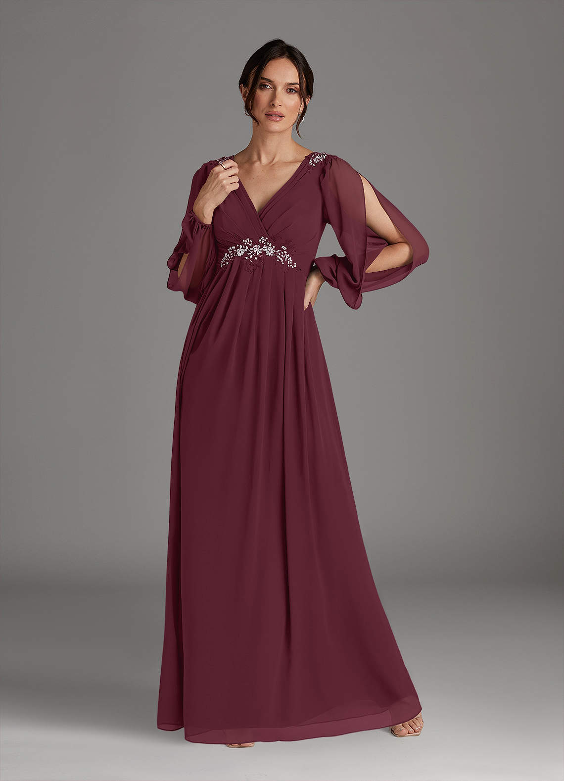 Azazie Gypsy Mother of the Bride Dresses Cabernet A-Line V-Neck Sequins Chiffon Dress image1