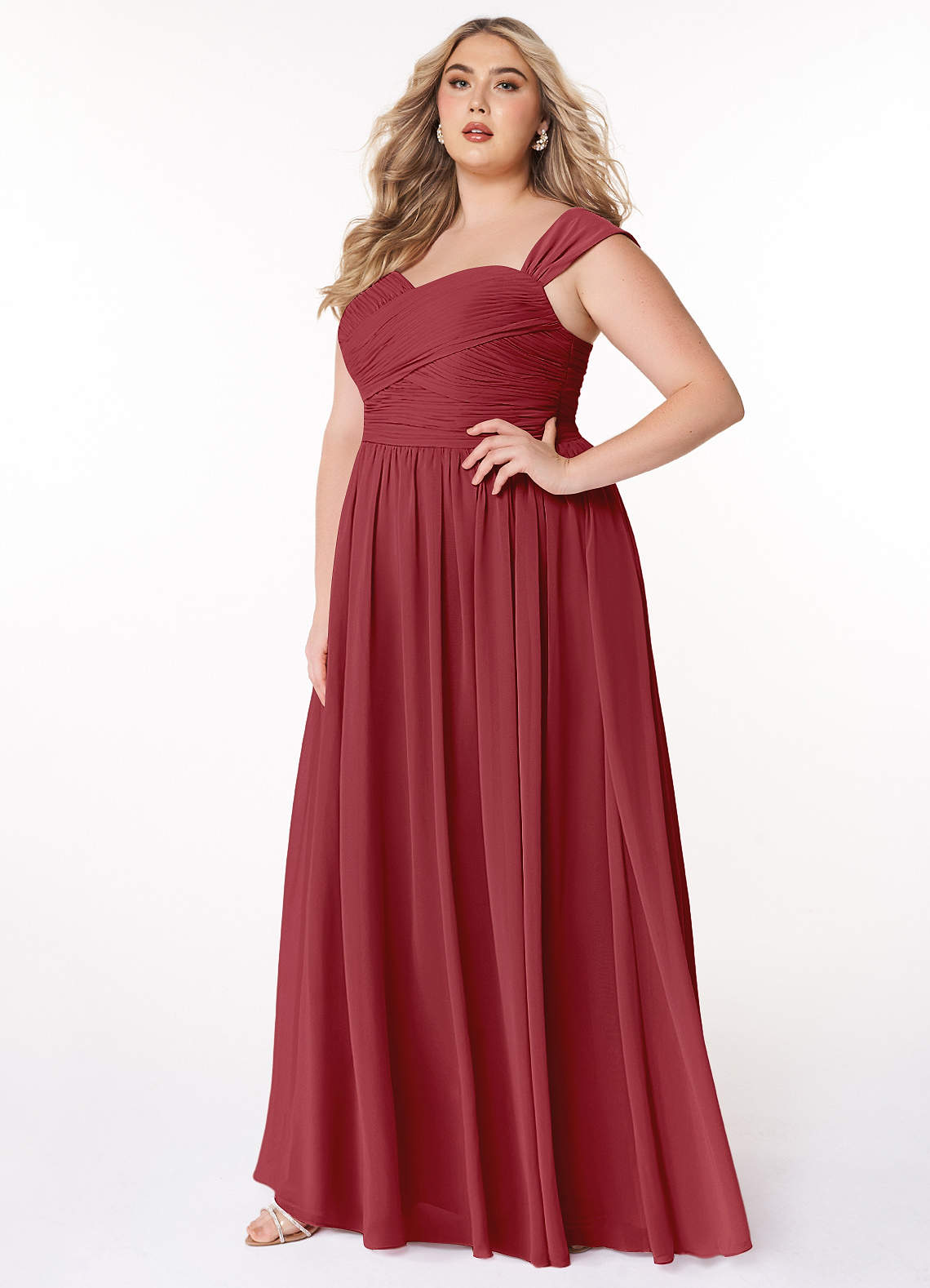 Azazie Zapheira Bridesmaid Dresses Pomegranate A-Line Ruched Chiffon Dress image1