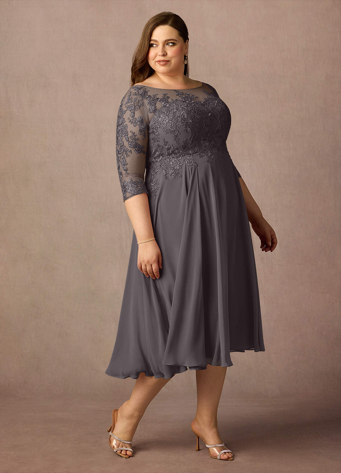 Azazie Marge Mother of the Bride Dresses Steel Grey A-Line Scoop Lace Chiffon Dress image9