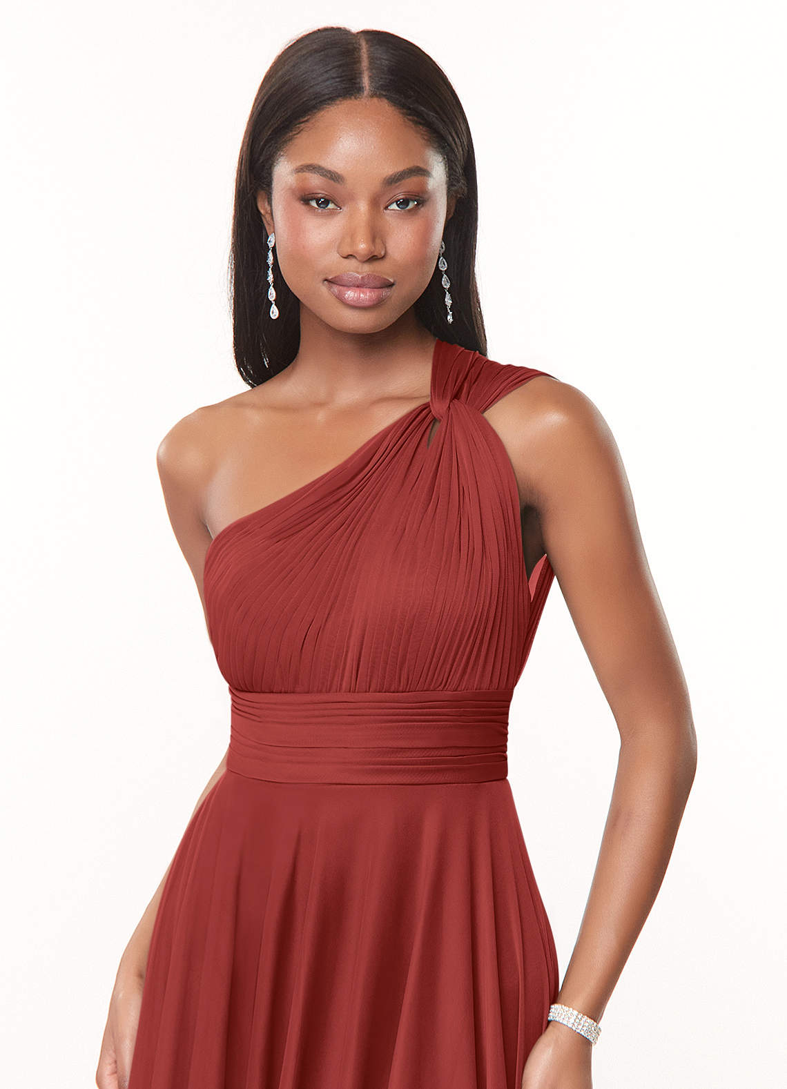 rust one shoulder dress Azazie Charlize