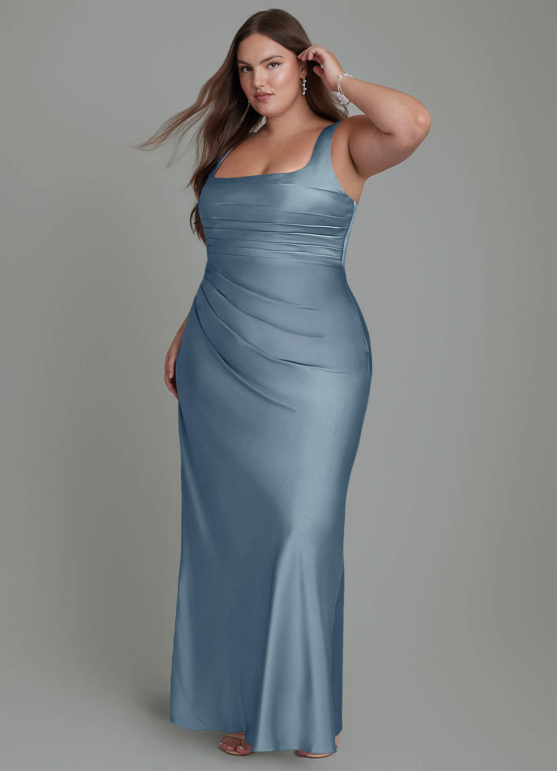 Azazie Agustina Bridesmaid Dresses Dusty Blue Mermaid Corset Stretch Satin Dress image9