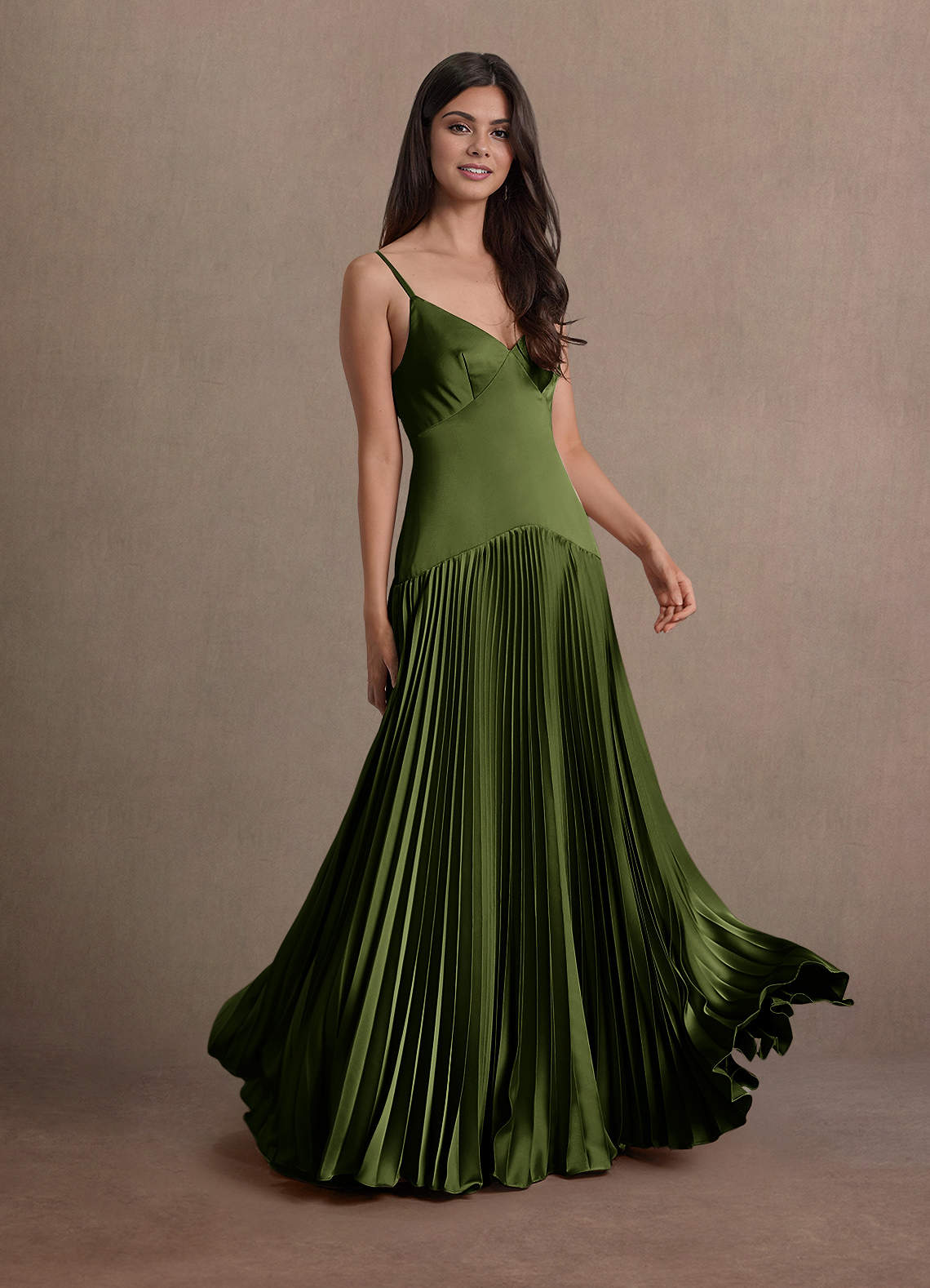 Azazie Floor-Length Maxi Dresses A-Line Wedding Guest Formal Dresses V Neck Olive