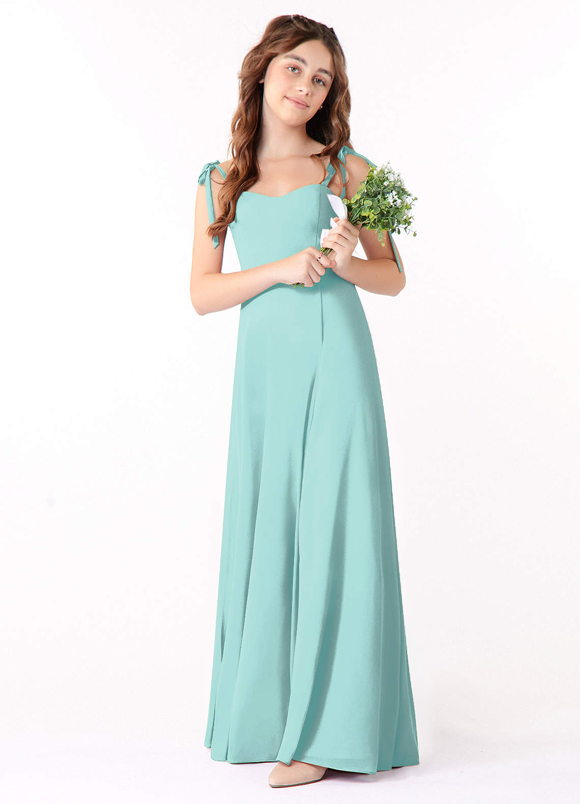 Azazie Rosey Junior Aqua A-Line Sweetheart Neckline Chiffon Dress image1