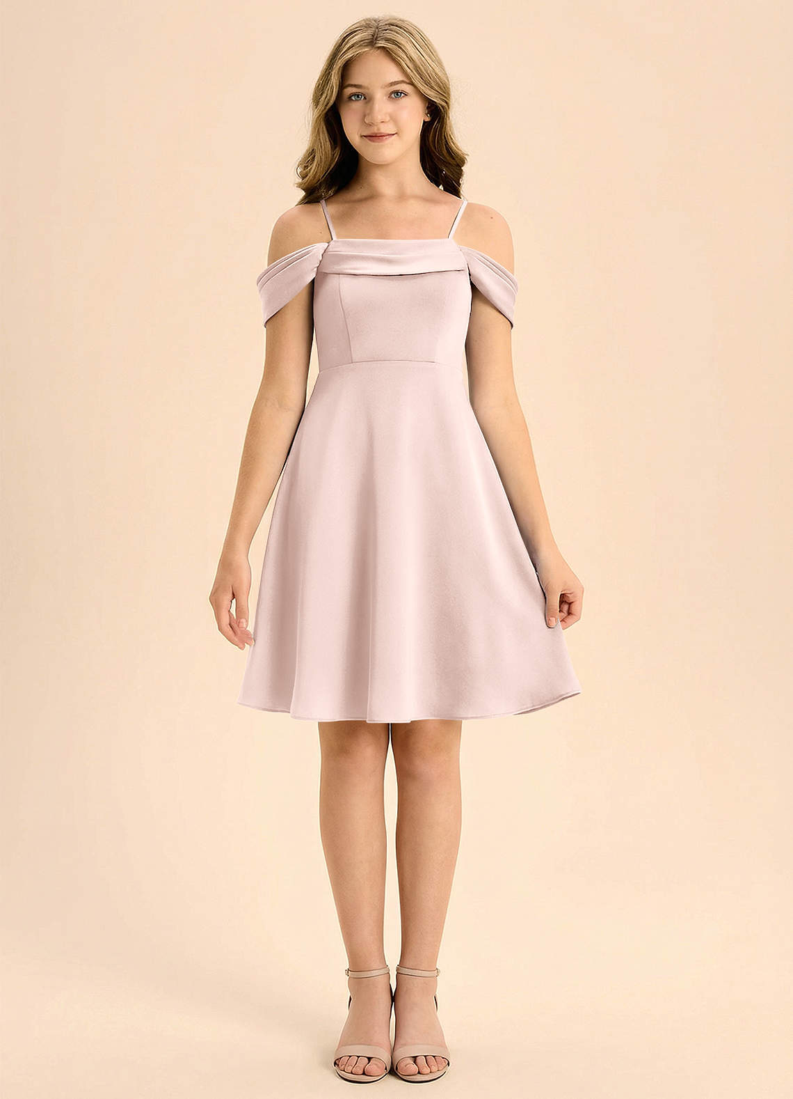 Azazie Anselie Junior Vestido de Rosa Rubor de Satén Elástico de Corte en A con Plisado image2