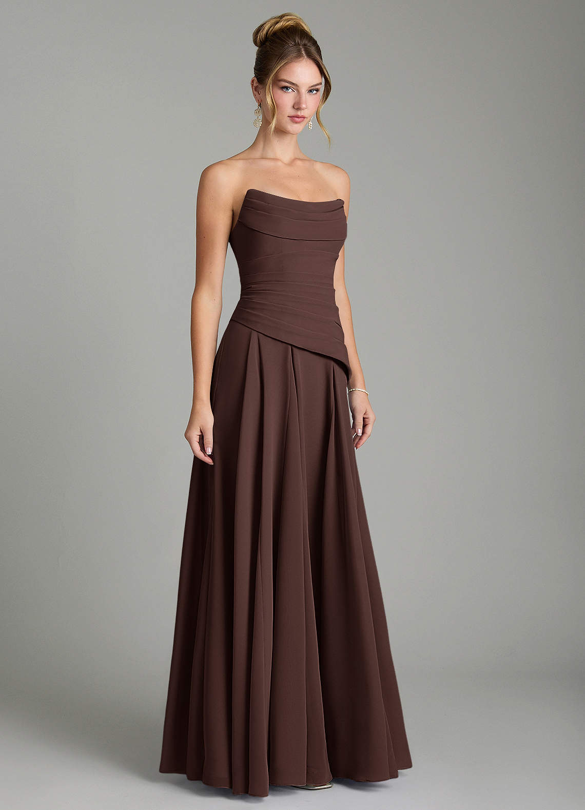 Azazie Gabriela Bridesmaid Dresses Ganache A-Line Corset Chiffon Dress image4