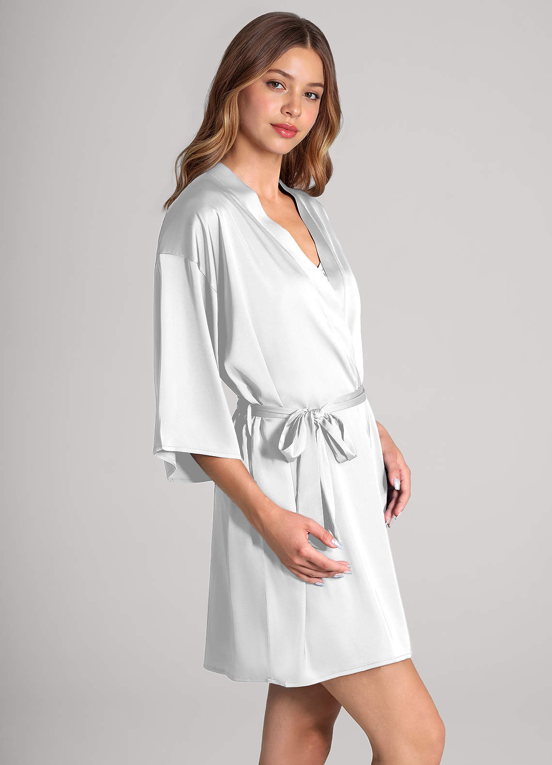 front Matching Color 2-Piece Satin Robe and Slip Set