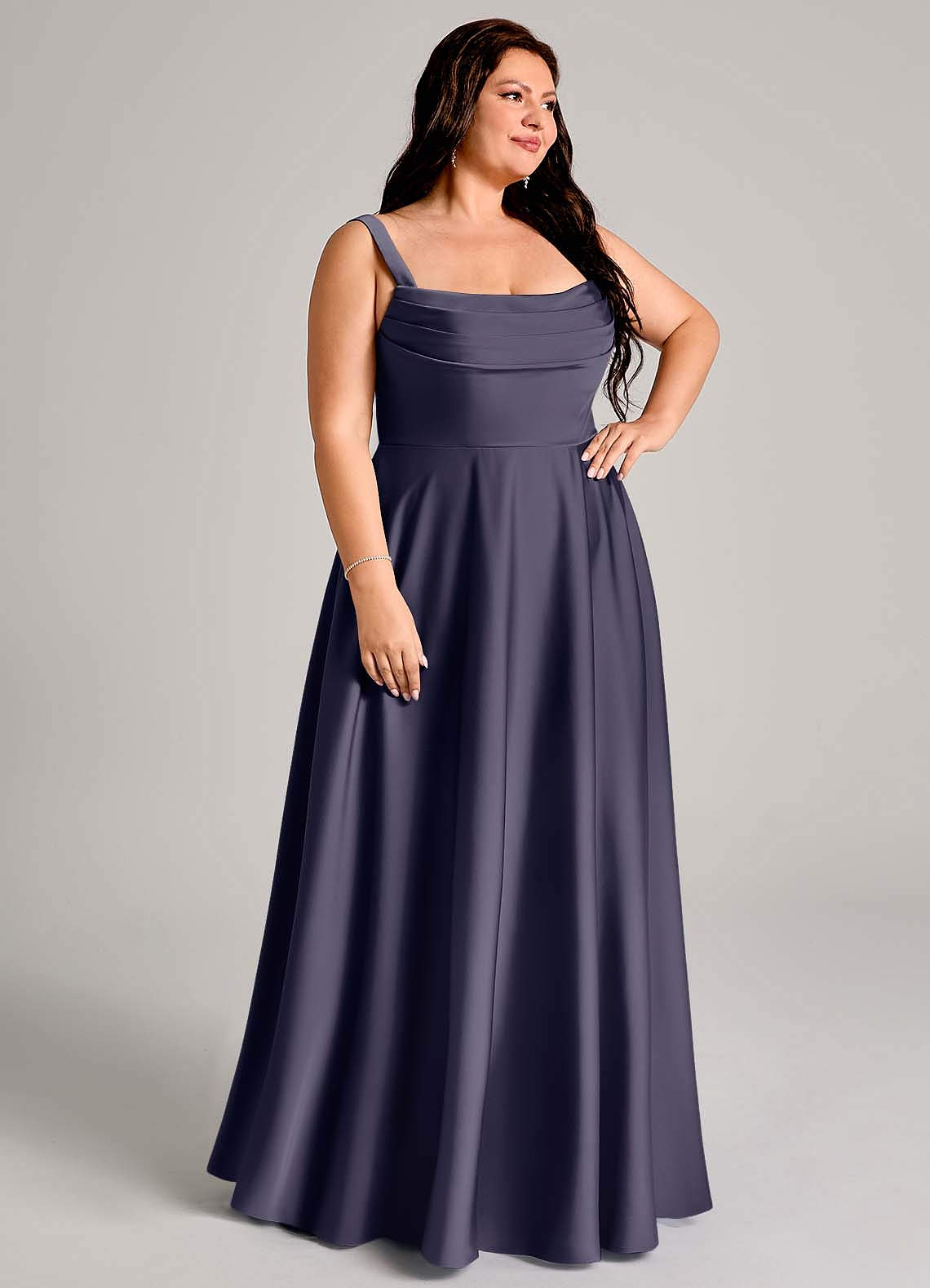Azazie Shaude Bridesmaid Dresses Stormy A-Line Pleated Stretch Satin Dress image9