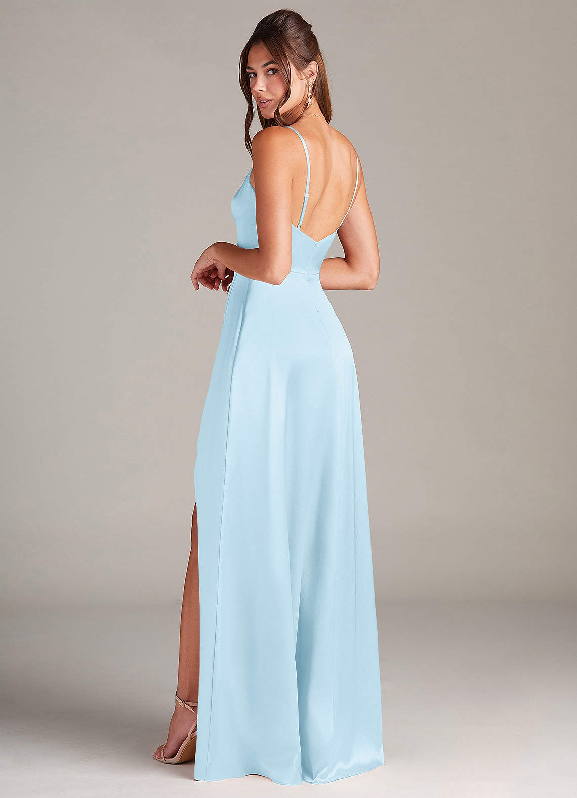 Azazie Sarella Brudtärnklänningar Klä av A-Linje i Stretch Satin Plisserad Himmelsblå image3