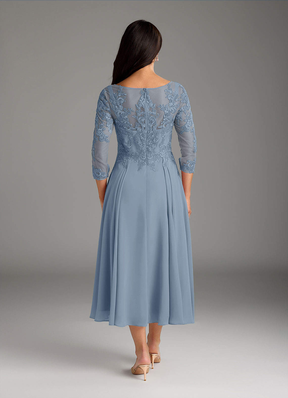 Azazie Marge Mother of the Bride Dresses Dusty Blue A-Line Scoop Lace Chiffon Dress image2