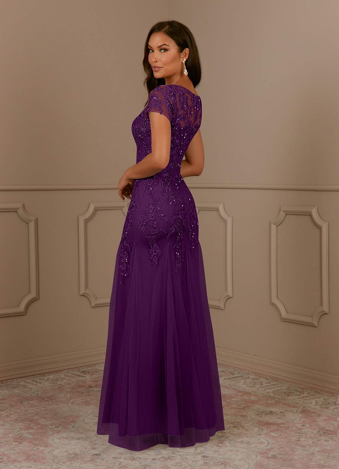 Azazie Laurie Mother of the Bride Dresses Grape Mermaid Scoop Sequins Tulle Dress image4