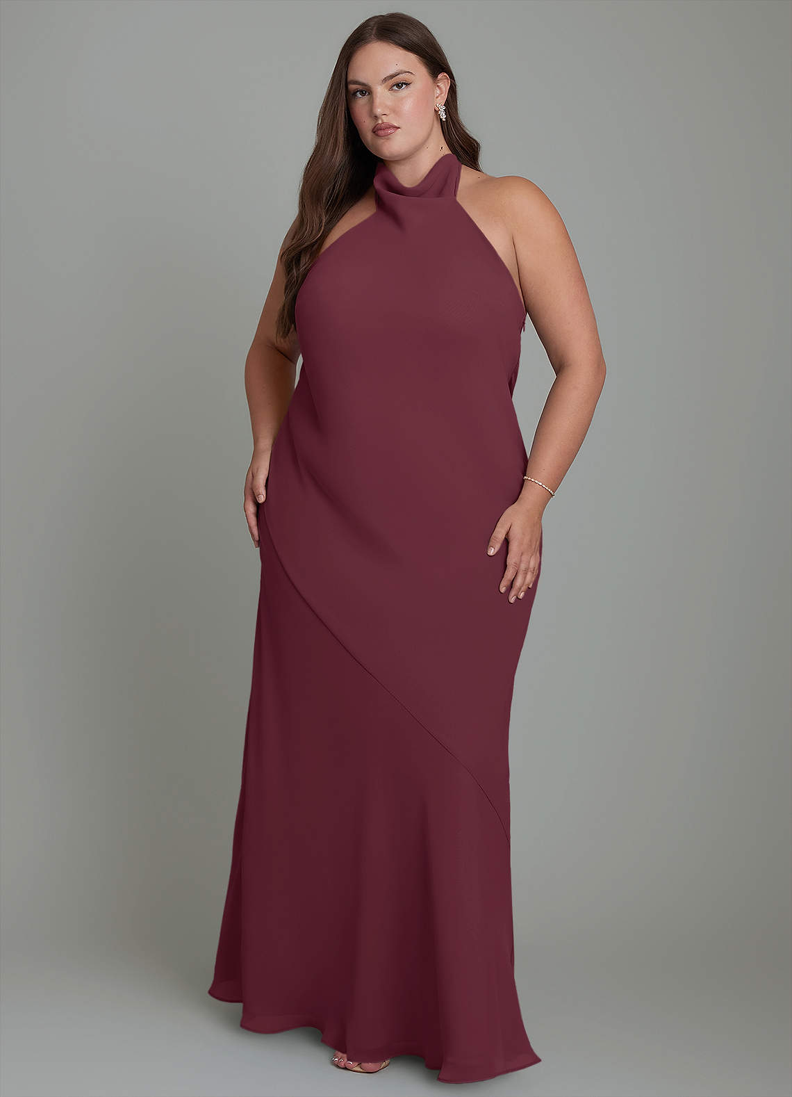 Azazie Velli Bridesmaid Dresses Cabernet Mermaid High Neck Chiffon Dress image7