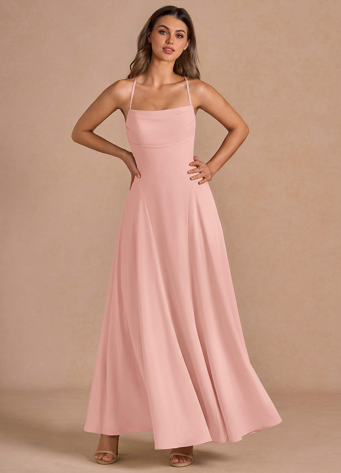 rosette maxi dress Azazie Maxi Floor-Length Dresses A-Line Wedding Guest Semi-Formal Dresses Cowl Rosette