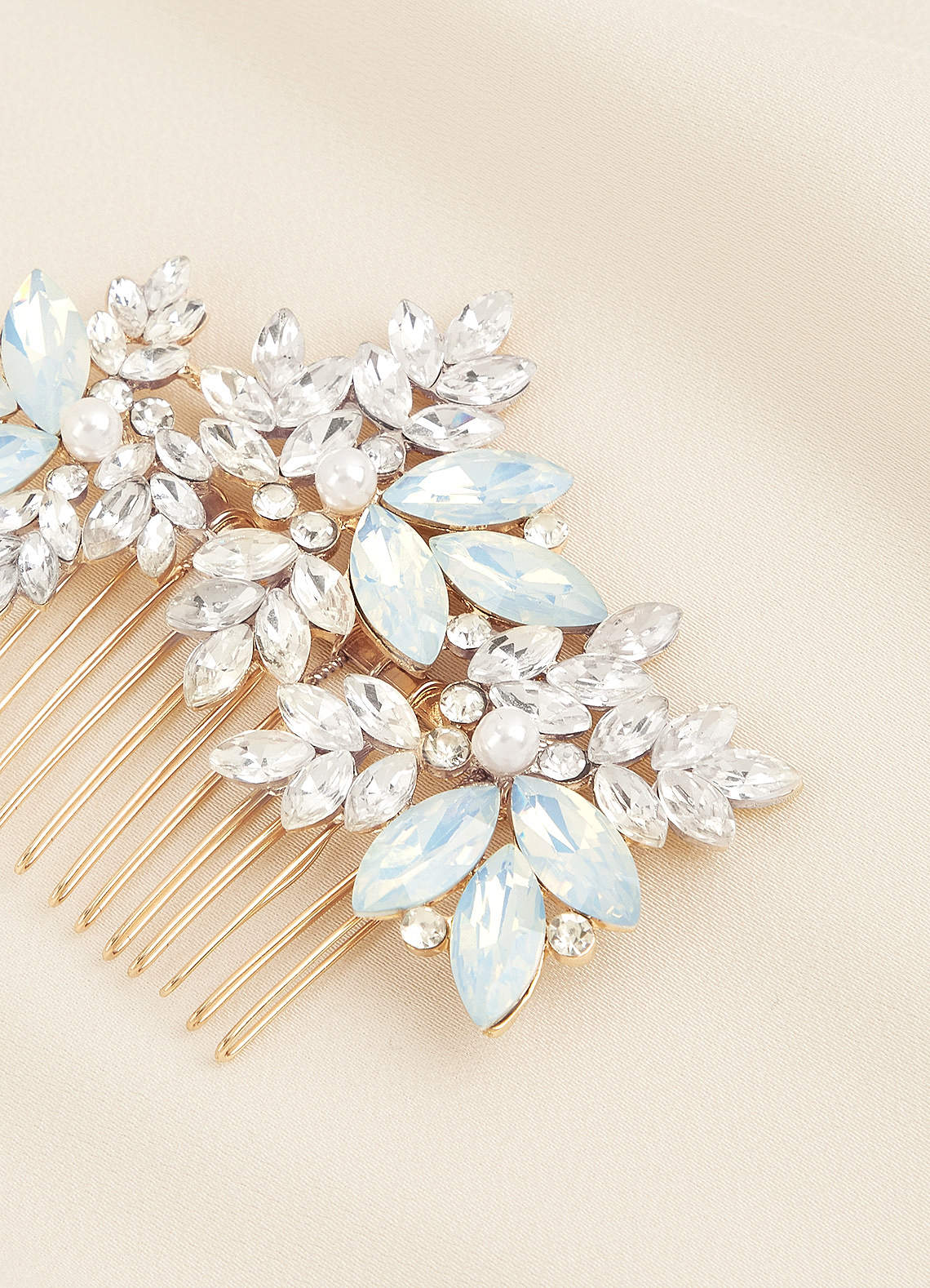 front Crystal Pearl Floral Comb