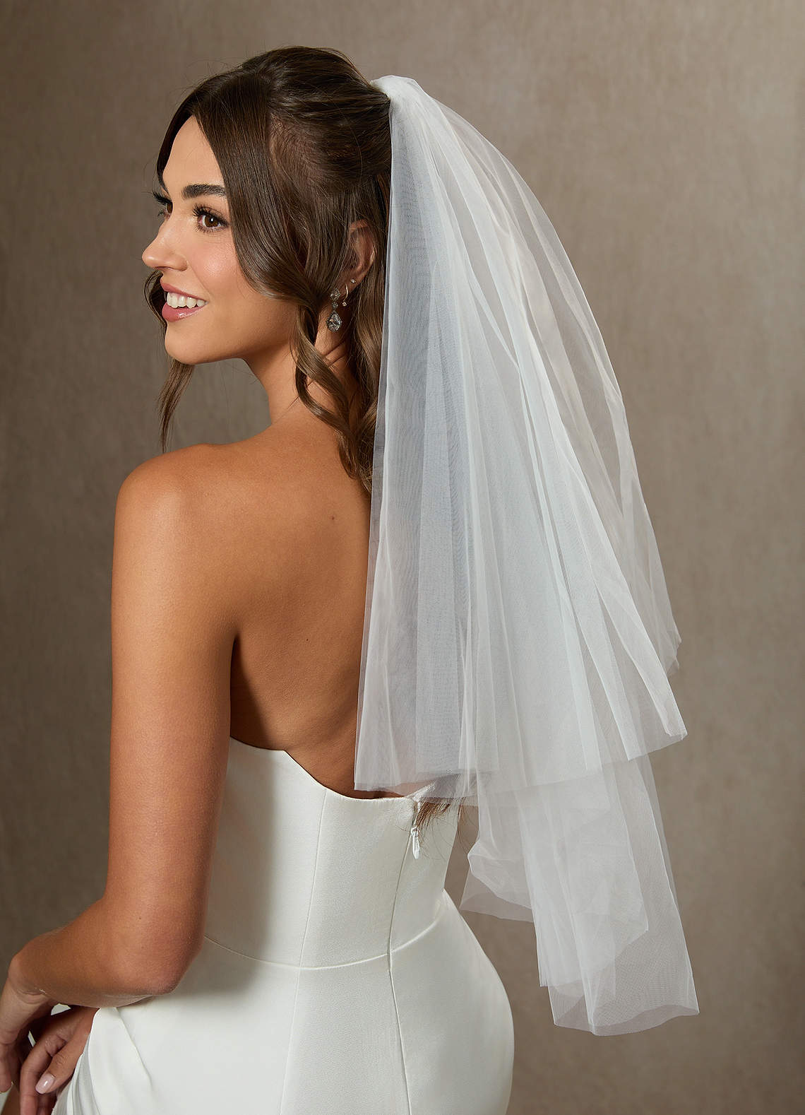 Simple Waist Length Layered Veil with Blusher | Azazie