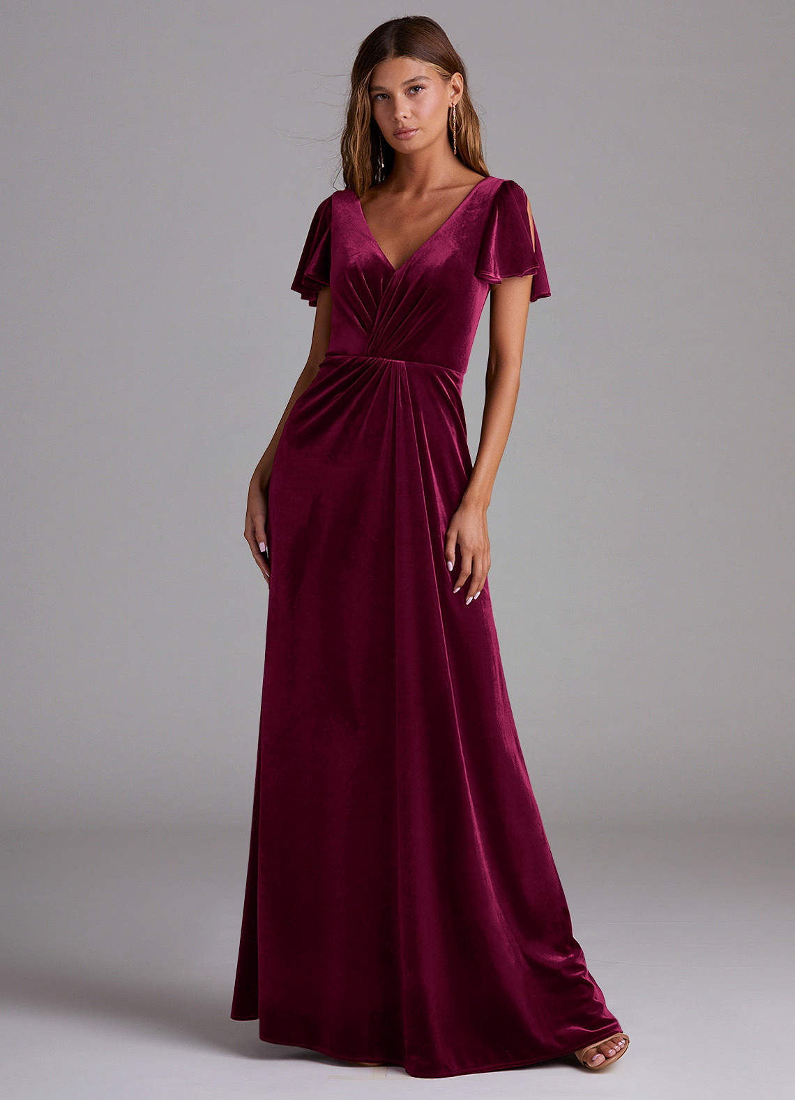 Azazie Soren Bridesmaid Dresses Cabernet A-Line Velvet Dress image1